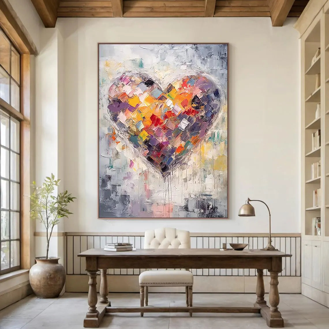 Vibrant Heartbeat – Modern Heavy Impasto Heart Painting | Contemporary Colorful Living Room Art