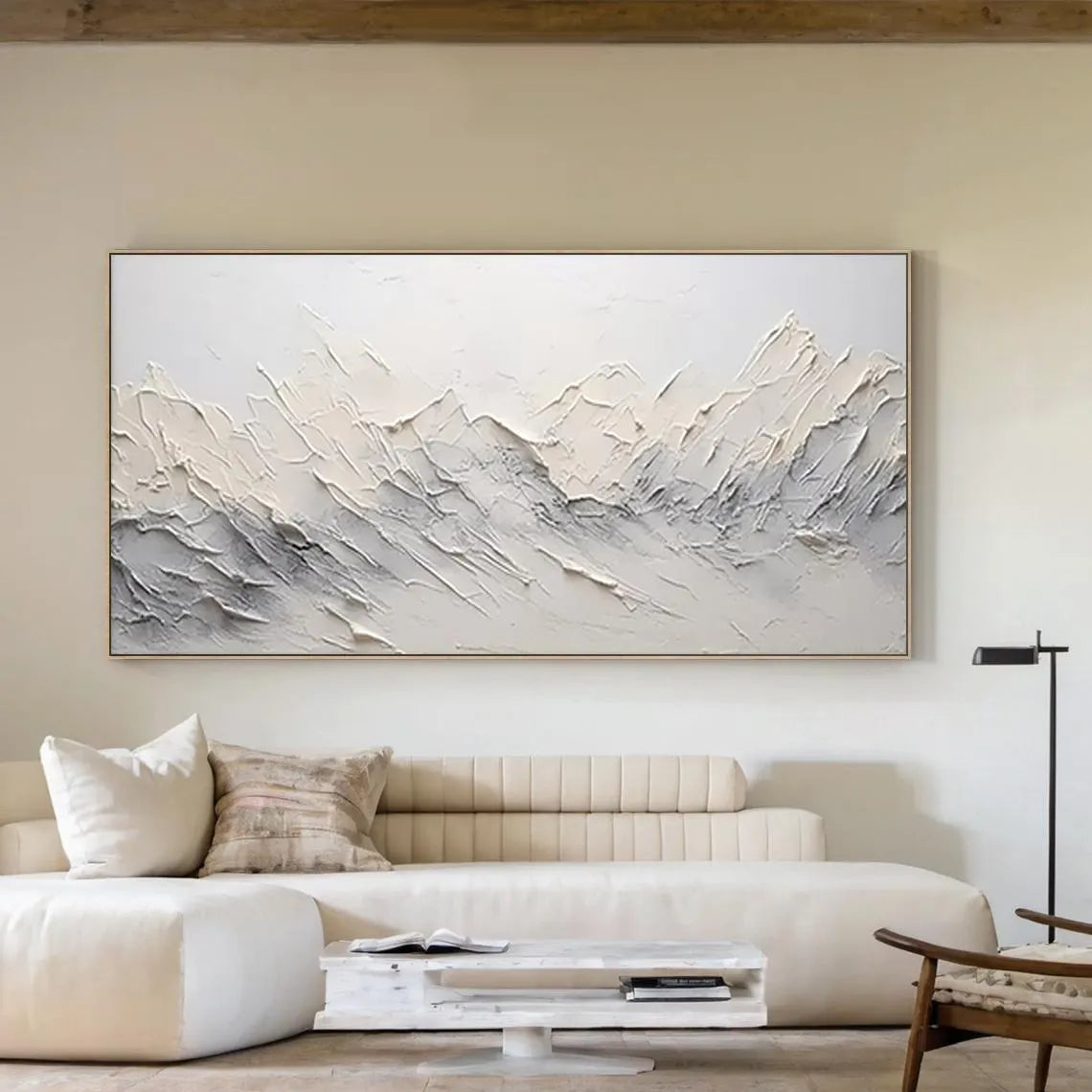 SNOWY PEAKS: Mountain Wall Art, Hand-Painted Plaster Effect 3D Palette Knife Heavy Texture Canvas Painting