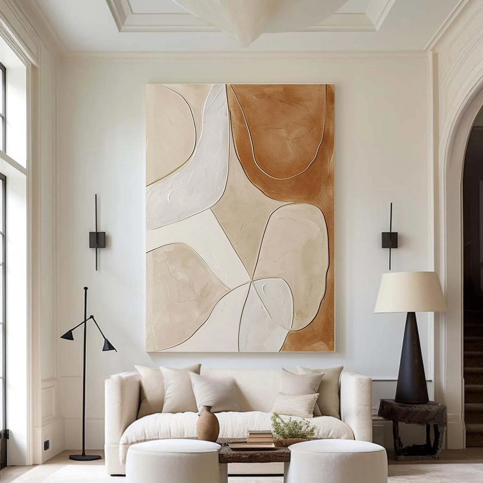 Earthen Contour – Hand-Painted Neutral Terracotta and Beige Minimalist Abstract Painting | Japandi Organic Wabi-Sabi Living Room & Hallway Art