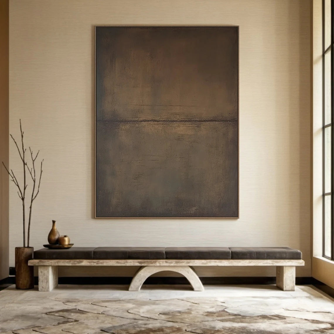 Ancient Earth – Hand-Painted Rusty Bronze Abstract 3D Wabi-Sabi Painting | Japandi Wabi-Sabi Living Room & Bedroom Art