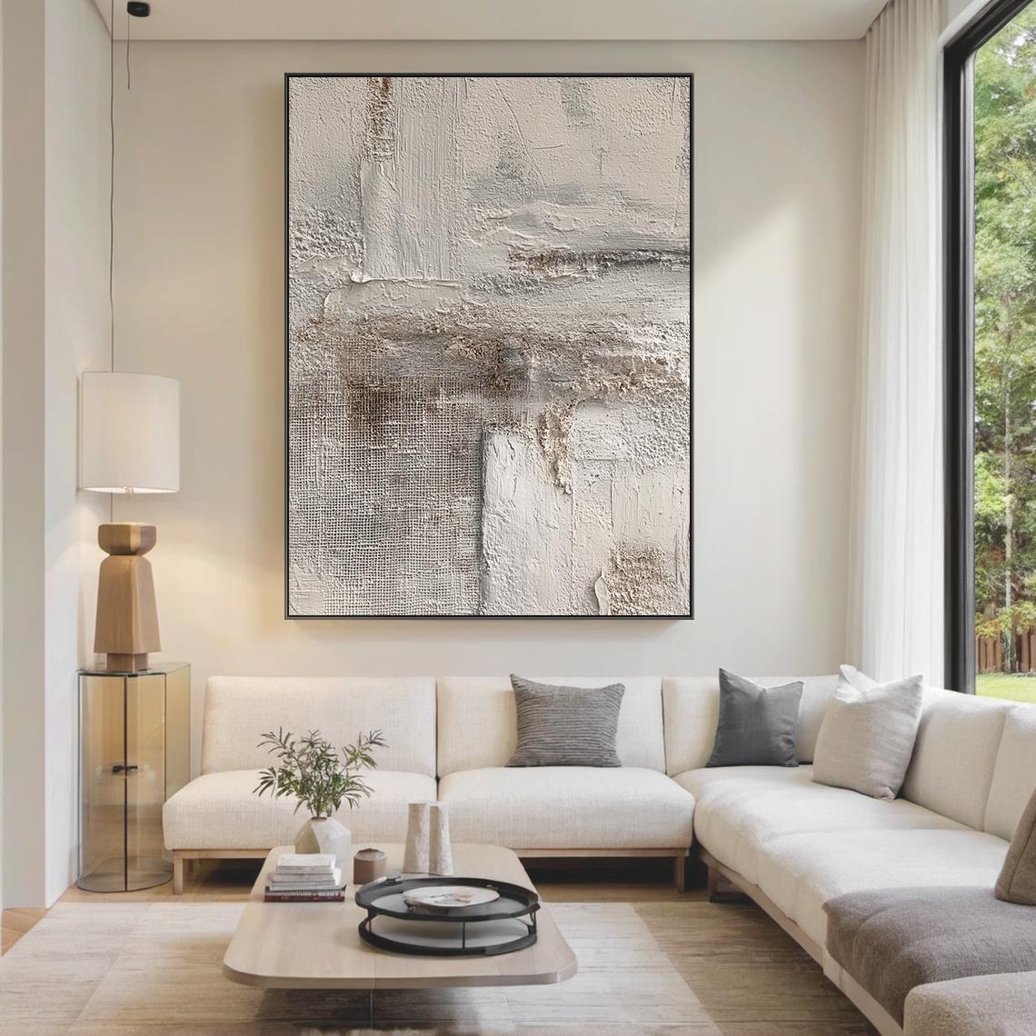 Ancient Echo – Hand-Painted Distressed Beige Plaster Effect Wabi-Sabi Painting | Japandi Organic Wabi-Sabi Living Room & Hallway Art