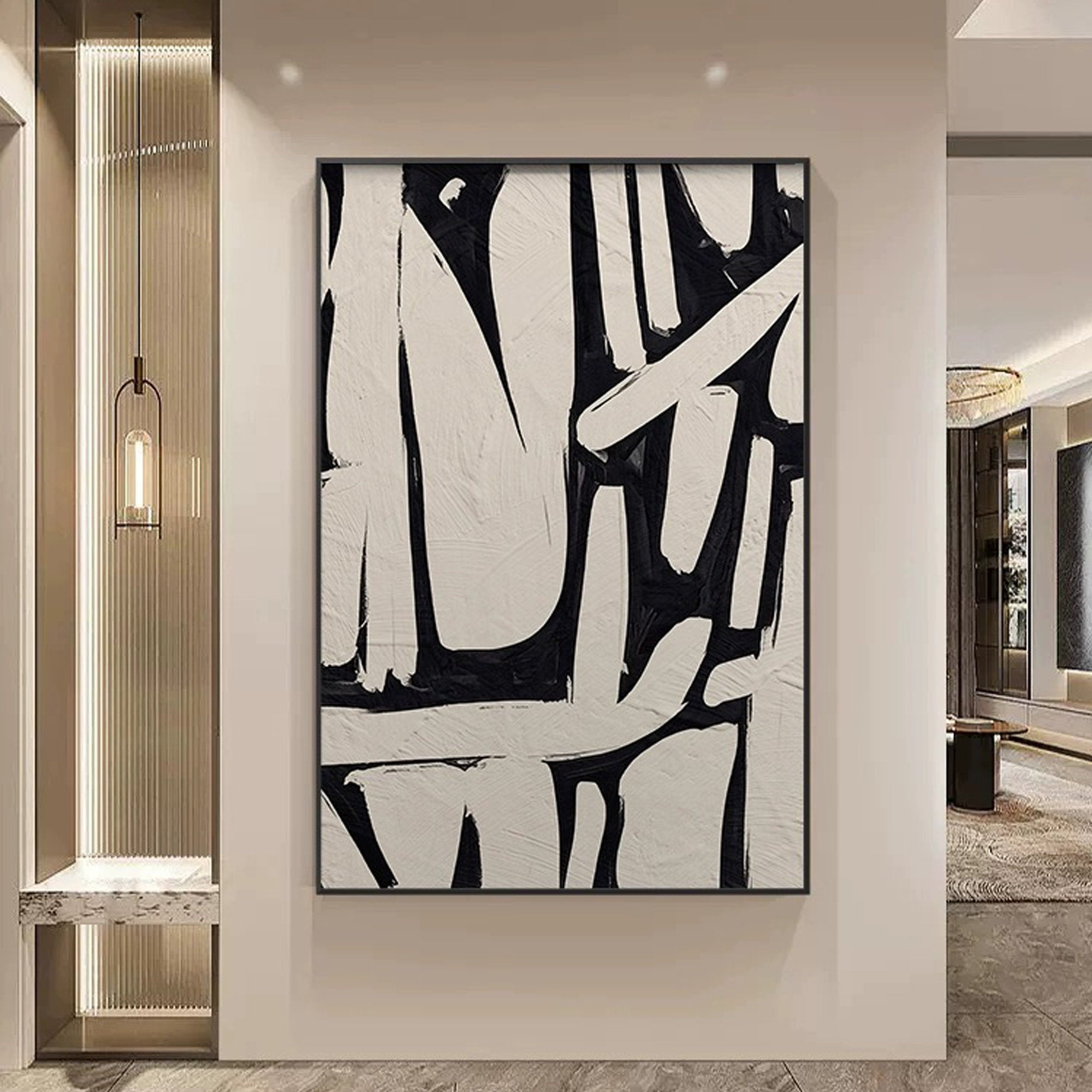 MONOCHROME TRACE: Wabi-Sabi Wall Art, Hand-Painted Black and Beige Palette Knife 3D Heavy Texture Studio Art