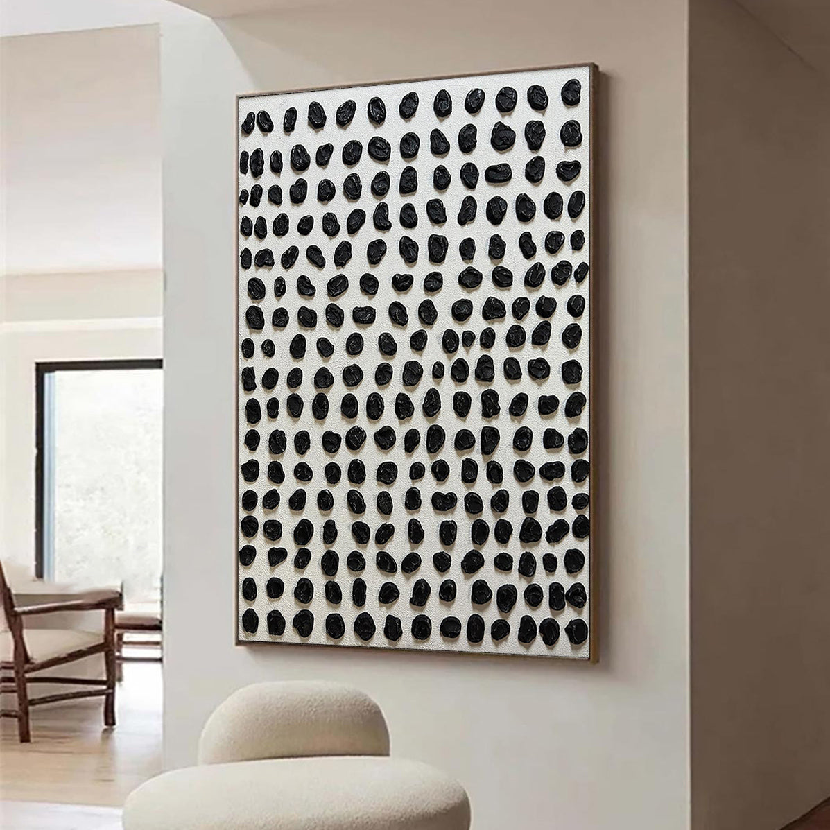 Rhythmic Dots – 3D Heavy Texture Black Pebble Relief Wabi-Sabi Painting | Japandi Wabi-Sabi Living Room & Bedroom Art