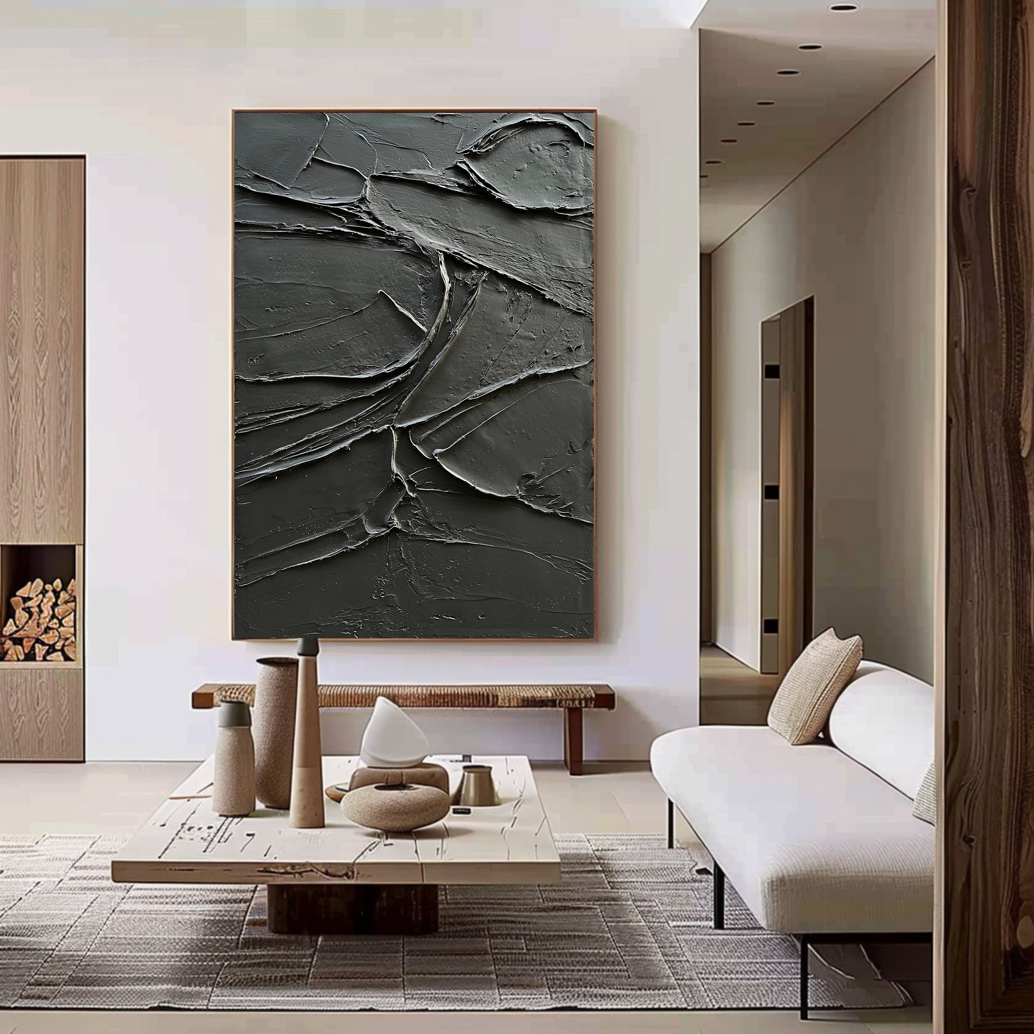 Onyx Ridge – Rugged Plaster Relief Abstract Painting | Modern Abstract Living Room & Office Art