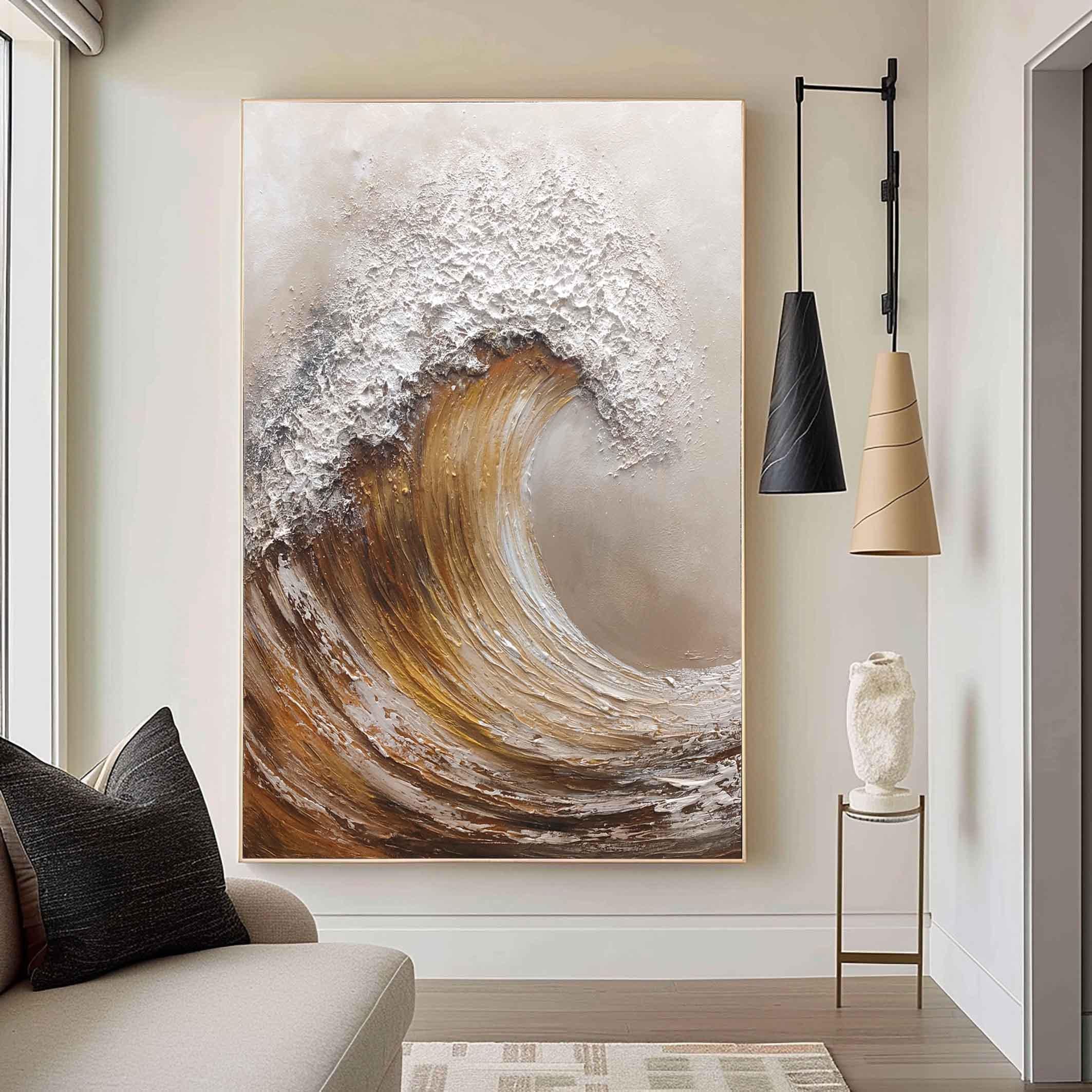 Amber Surge – Modern Creamy Ivory Abstract Heavy Impasto Painting | Contemporary Impasto Palette Knife Living Room Art