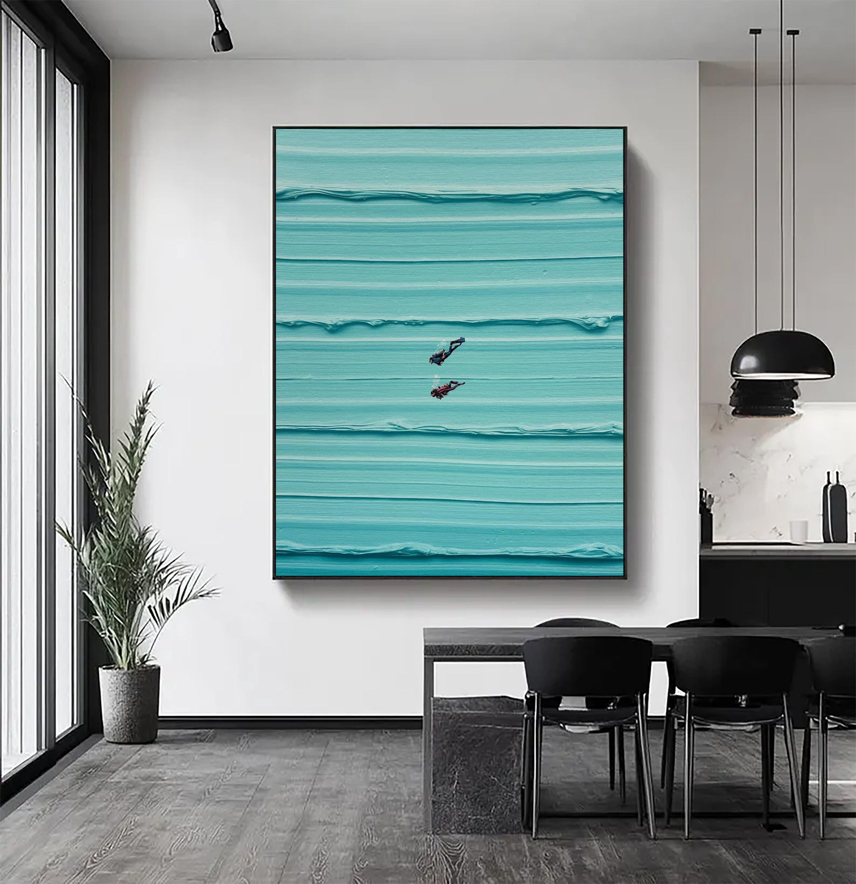 Aquatic Drift – Heavy Texture Turquoise Water Landscape Painting | Contemporary Landscape Living Room & Dining Room Art