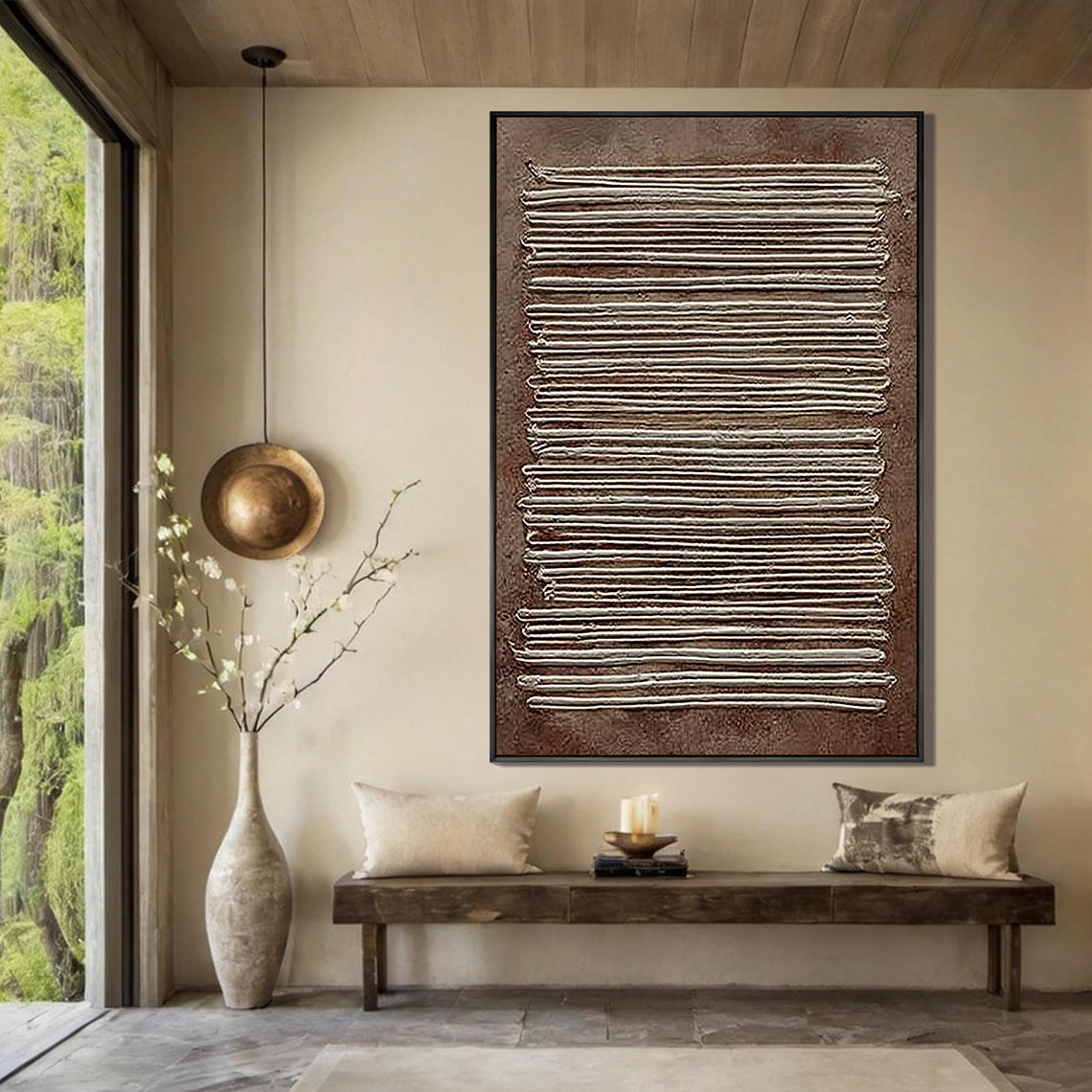Earthen Linen – Modern Terracotta & White Plaster Relief Grid Wabi-Sabi Painting | Japandi Organic Wabi-Sabi Living Room & Hallway Art