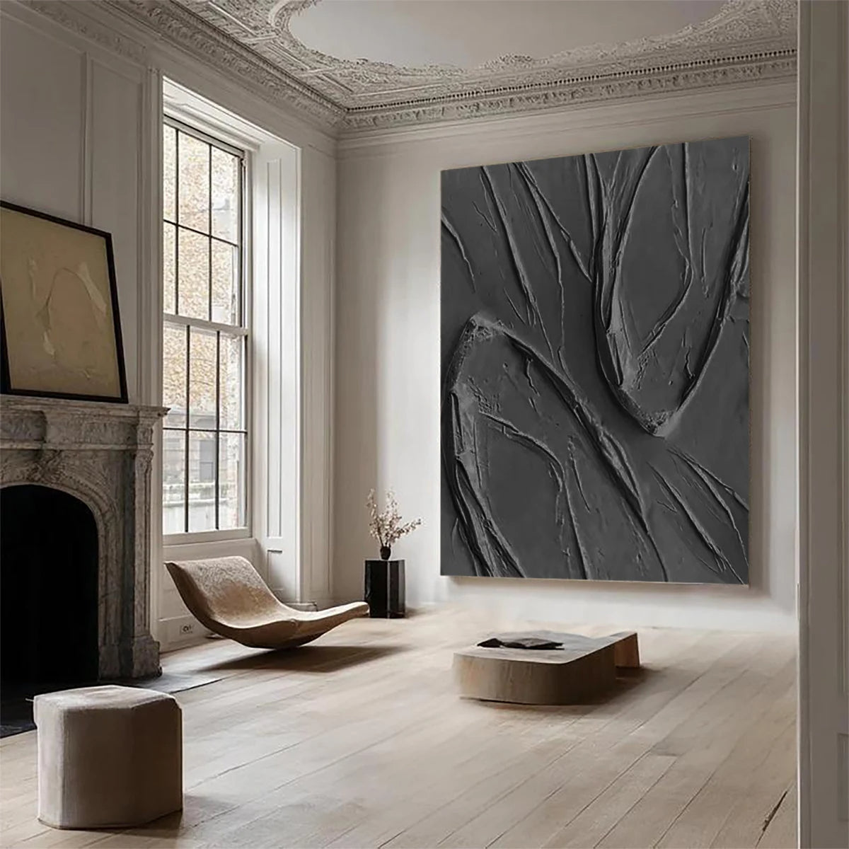 ONYX RIPPLE: Texture Wall Art, Hand-Painted All-Black Minimalist 3D Impasto Palette Knife Heavy Texture Gallery Art