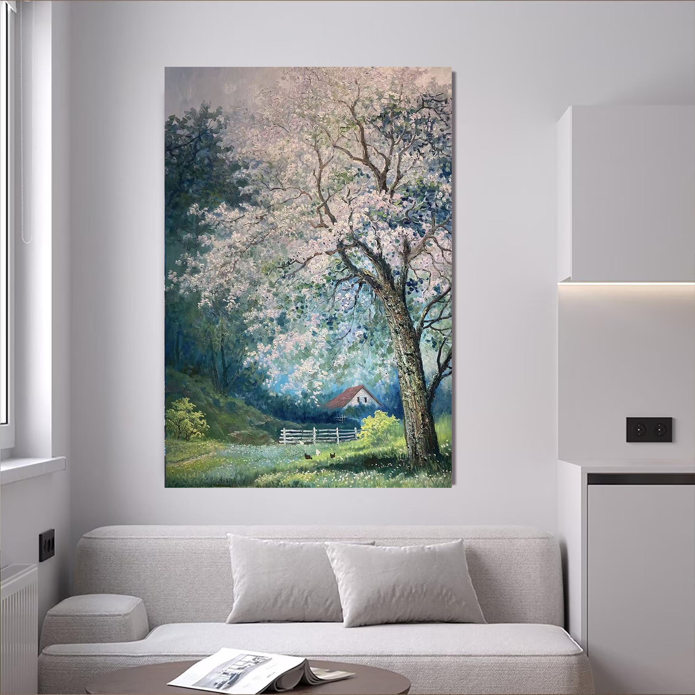 Spring Pastoral – Impressionist Flowers and Cottage Landscapes Painting | Rustic-Style Bedroom Art