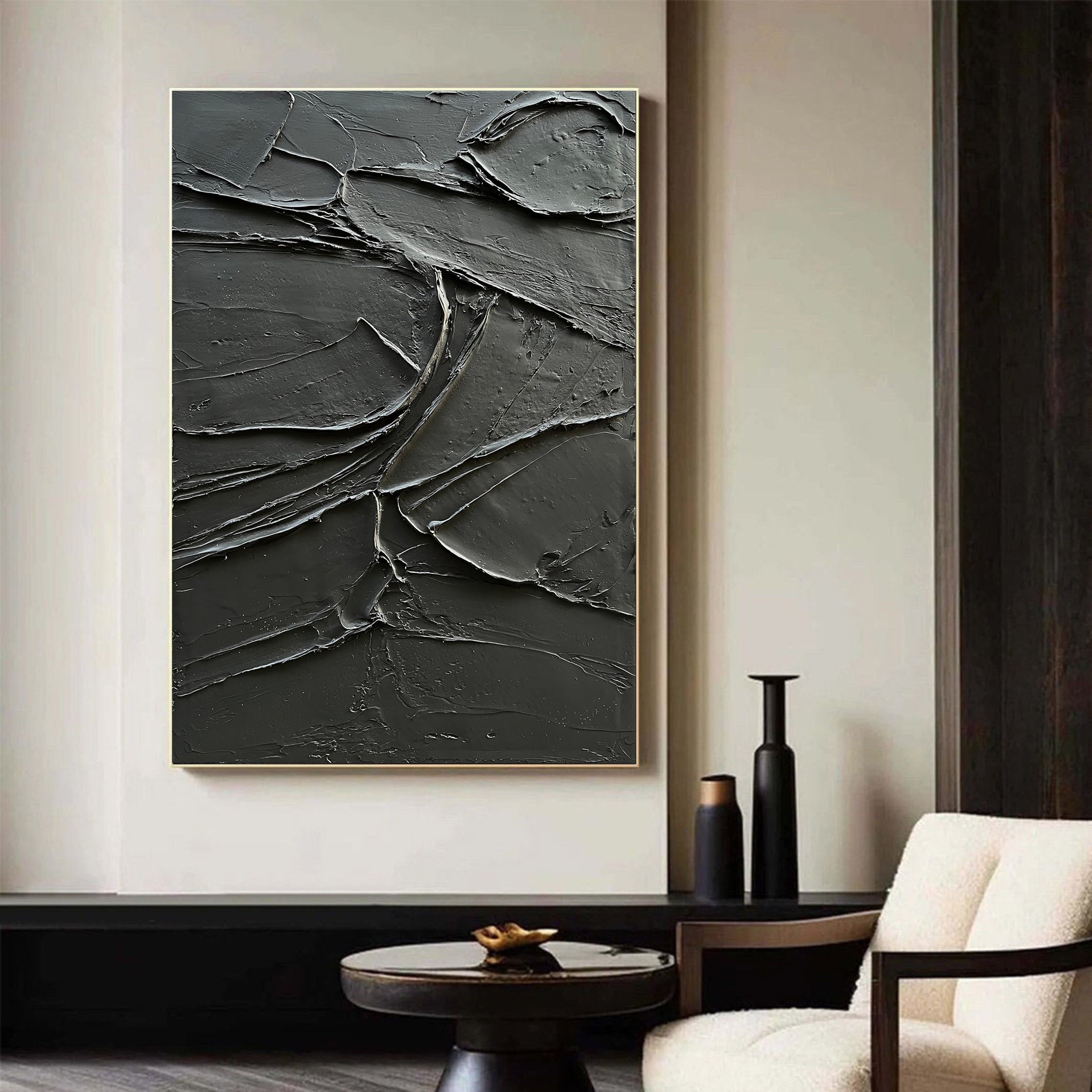 Onyx Ridge – Rugged Plaster Relief Abstract Painting | Modern Abstract Living Room & Office Art