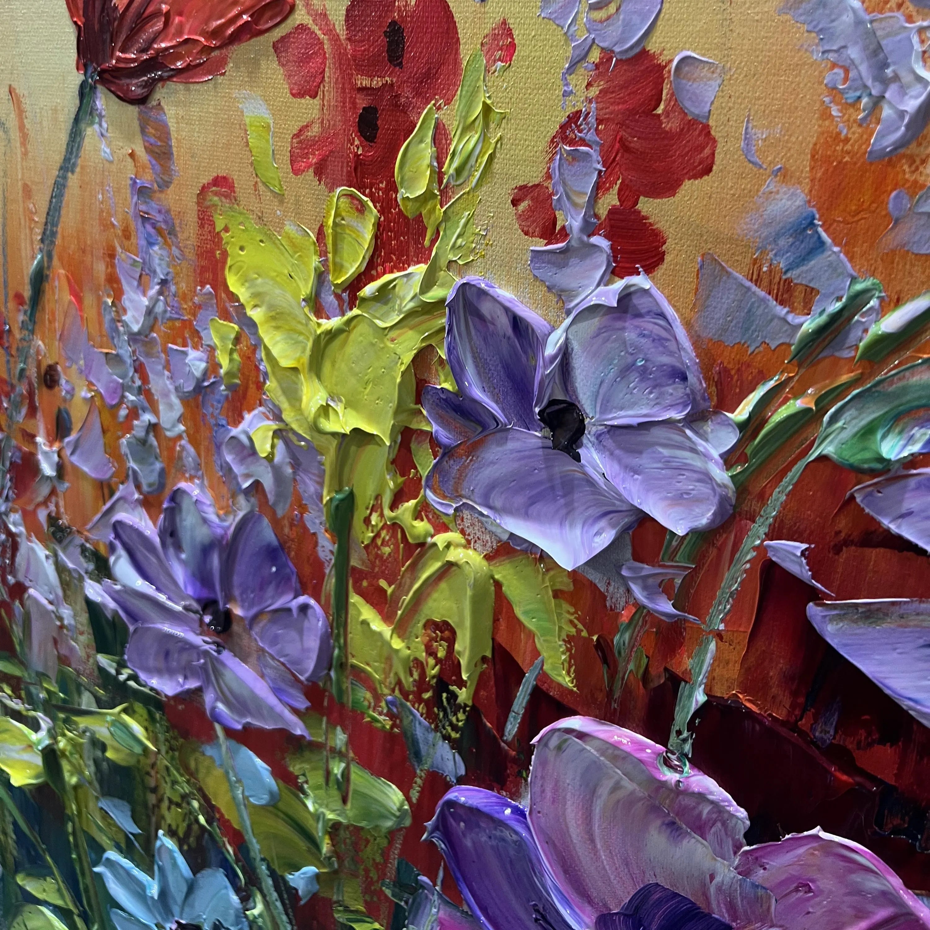 WILD FUSION: Floral Wall Art, Hand-Painted Maximalist Meadow Wildflower Rich Textured Gallery Art