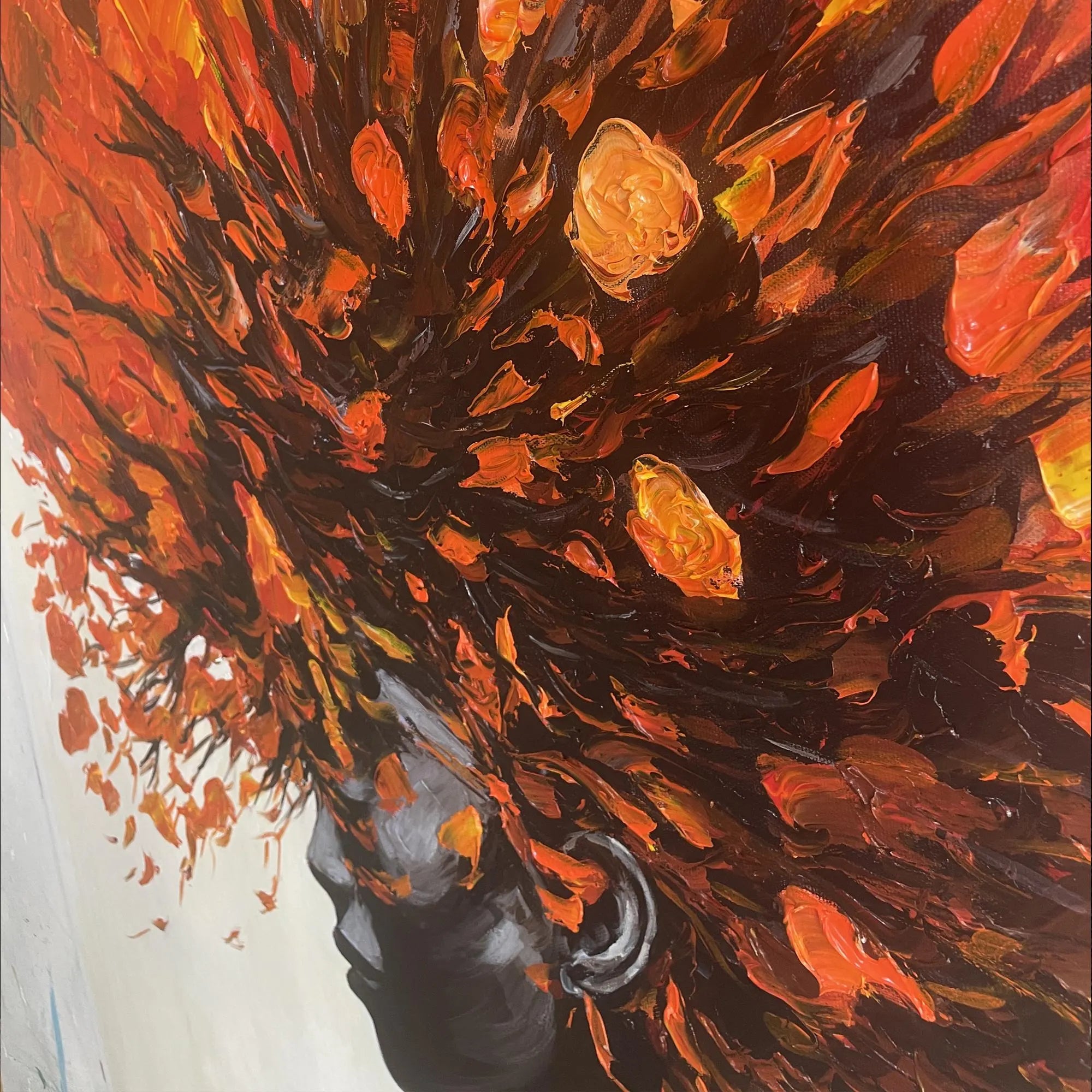 Ember Spirit – Heavy Texture Orange & Gold Palette Knife Portrait Painting | Portrait Art