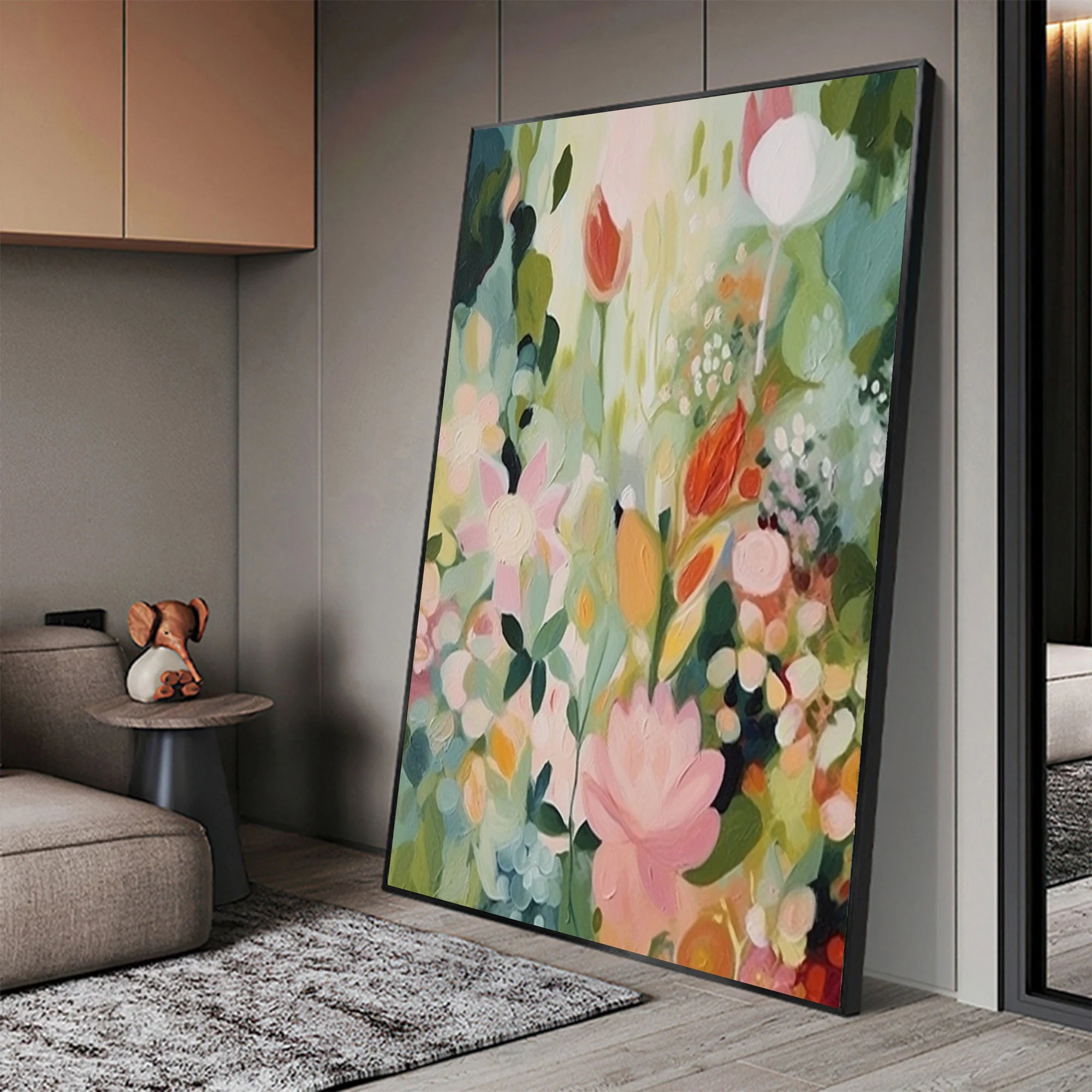 PASTEL GARDEN: Floral Wall Art, Hand-Painted Modern Abstract Wildflower Field Thick Textured Gallery Art