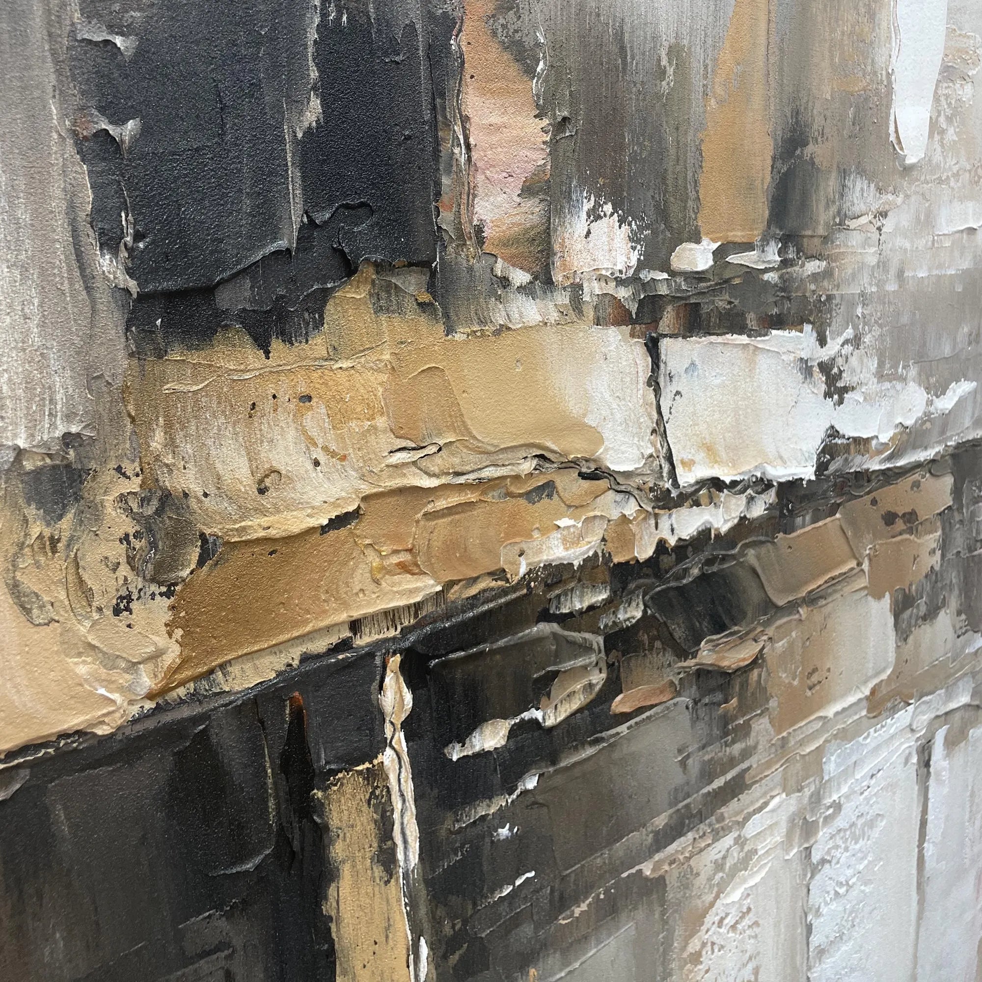 Urban Echo – Modern Industrial Abstract Oil Painting | Creative Bronze Textured Hallway Art