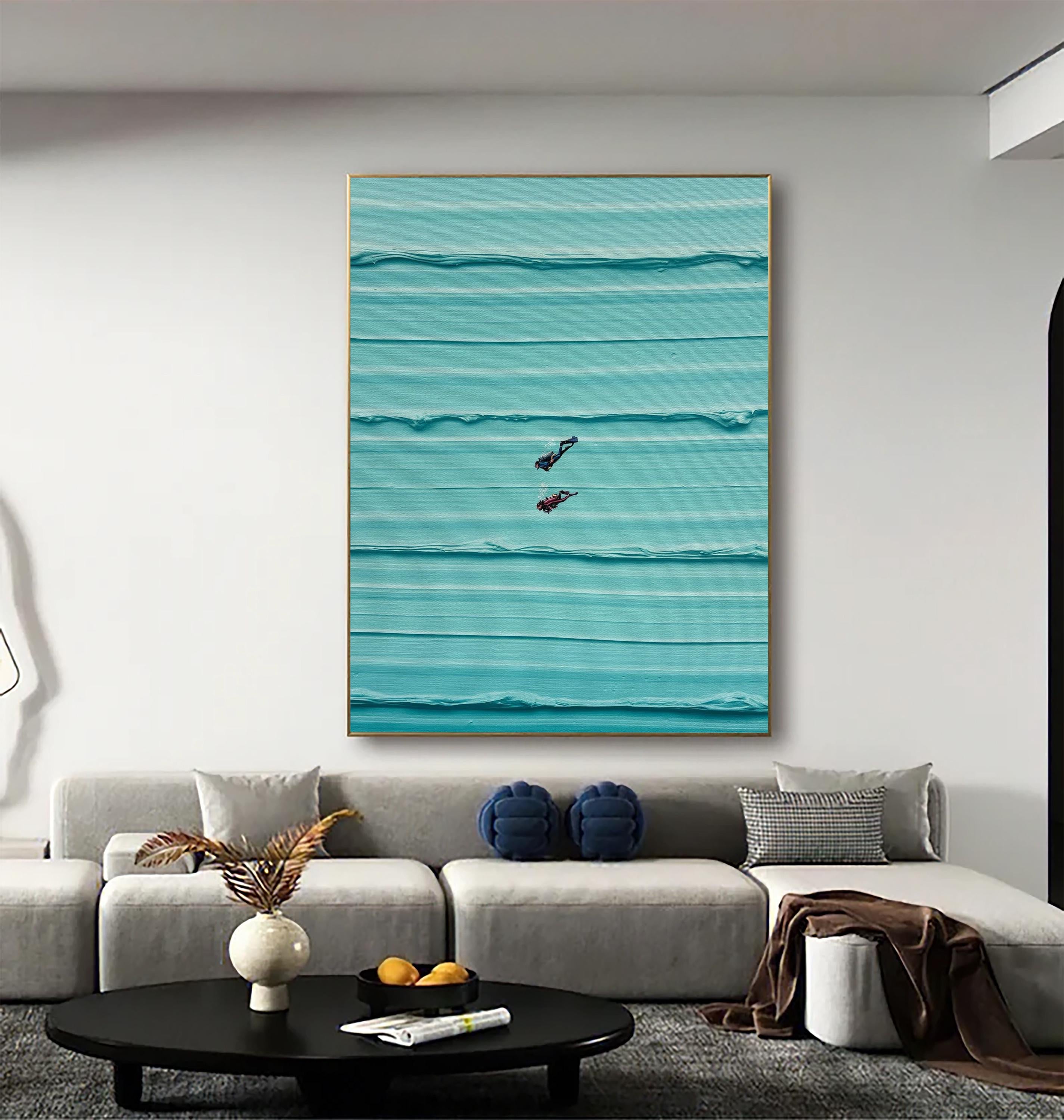 Aquatic Drift – Heavy Texture Turquoise Water Landscape Painting | Contemporary Landscape Living Room & Dining Room Art