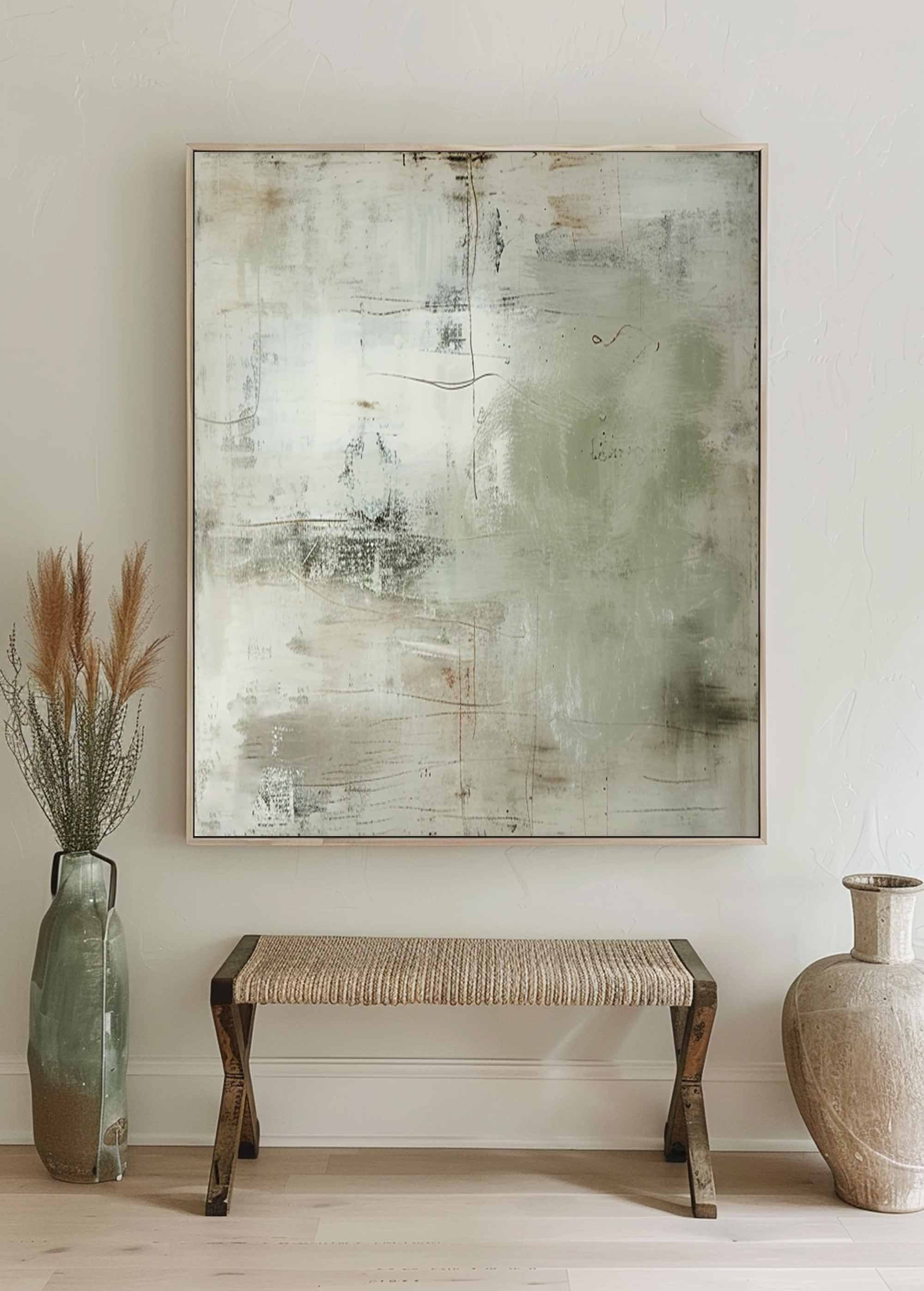 Timeless Trace – Minimalist Industrial Grey Plaster Effect Hand-Painted Wabi-Sabi Painting | Japandi Wabi-Sabi Living Room & Bedroom Art