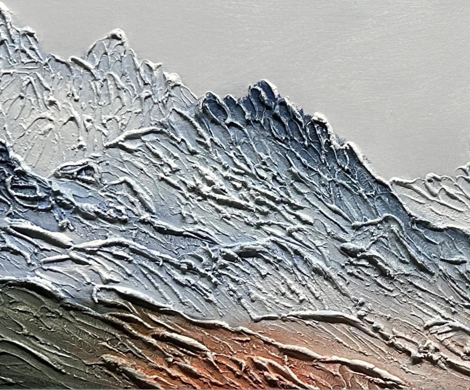 FROSTED PEAKS: Mountain Wall Art, Hand-Painted Blue Alpine Snow Mountain Palette Knife Heavy Texture Canvas Painting