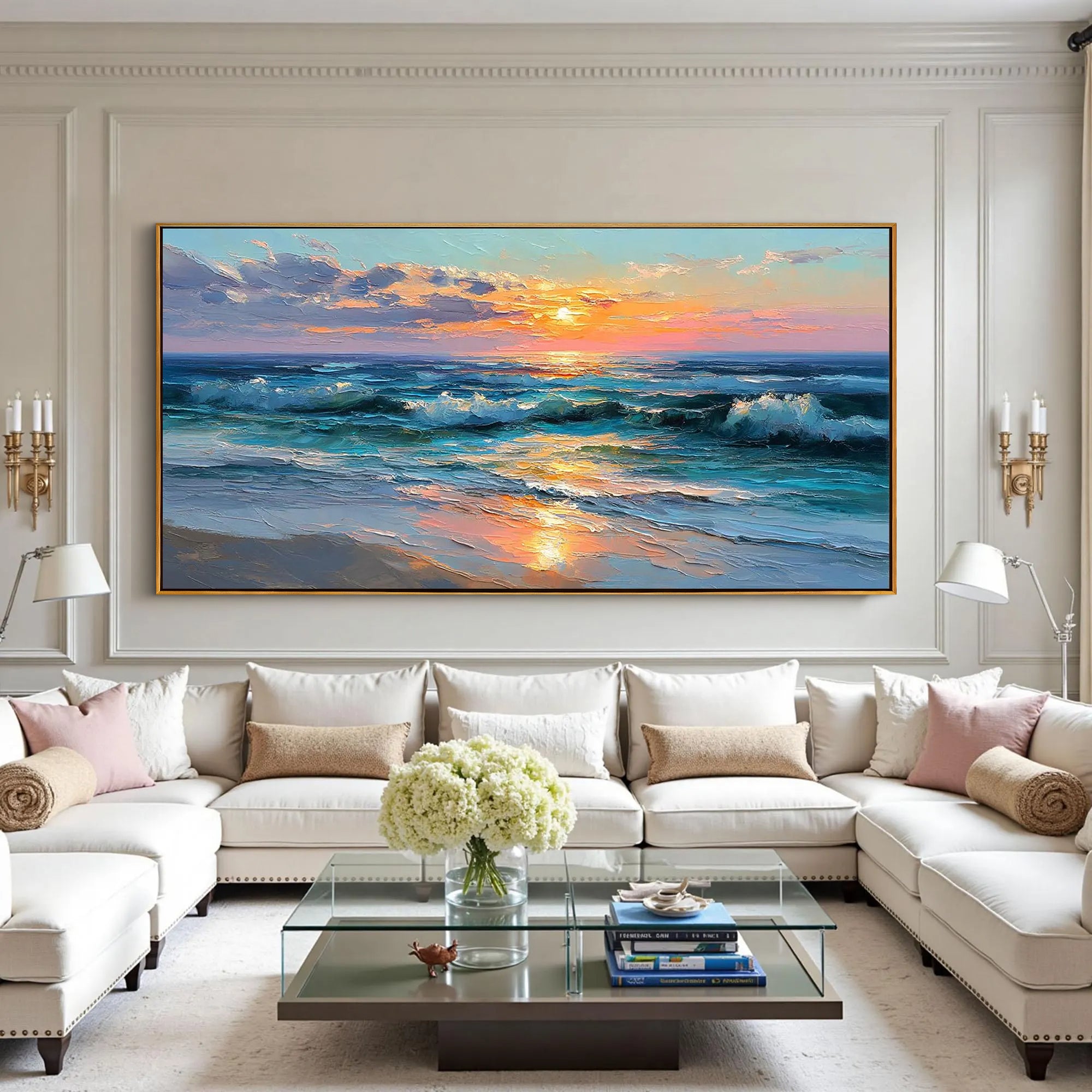 Sunset Tide – Modern Coastal Sunset Texture Painting | Contemporary Landscape Living Room & Dining Room Art