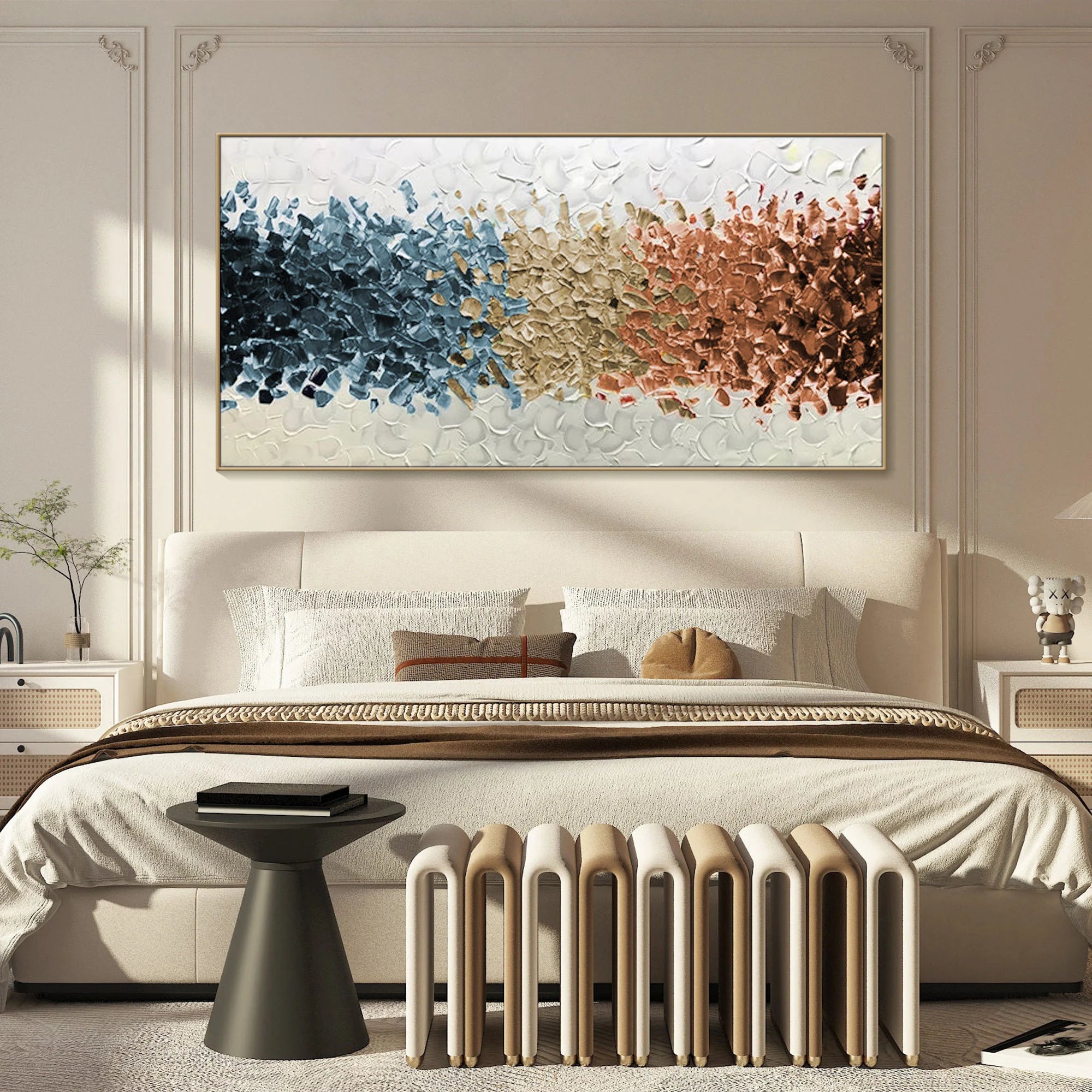 Tricolor Rhythm – Modern Abstract 3D Palette Knife Mixed Media Texture Painting | Modern Abstract Living Room & Office Art