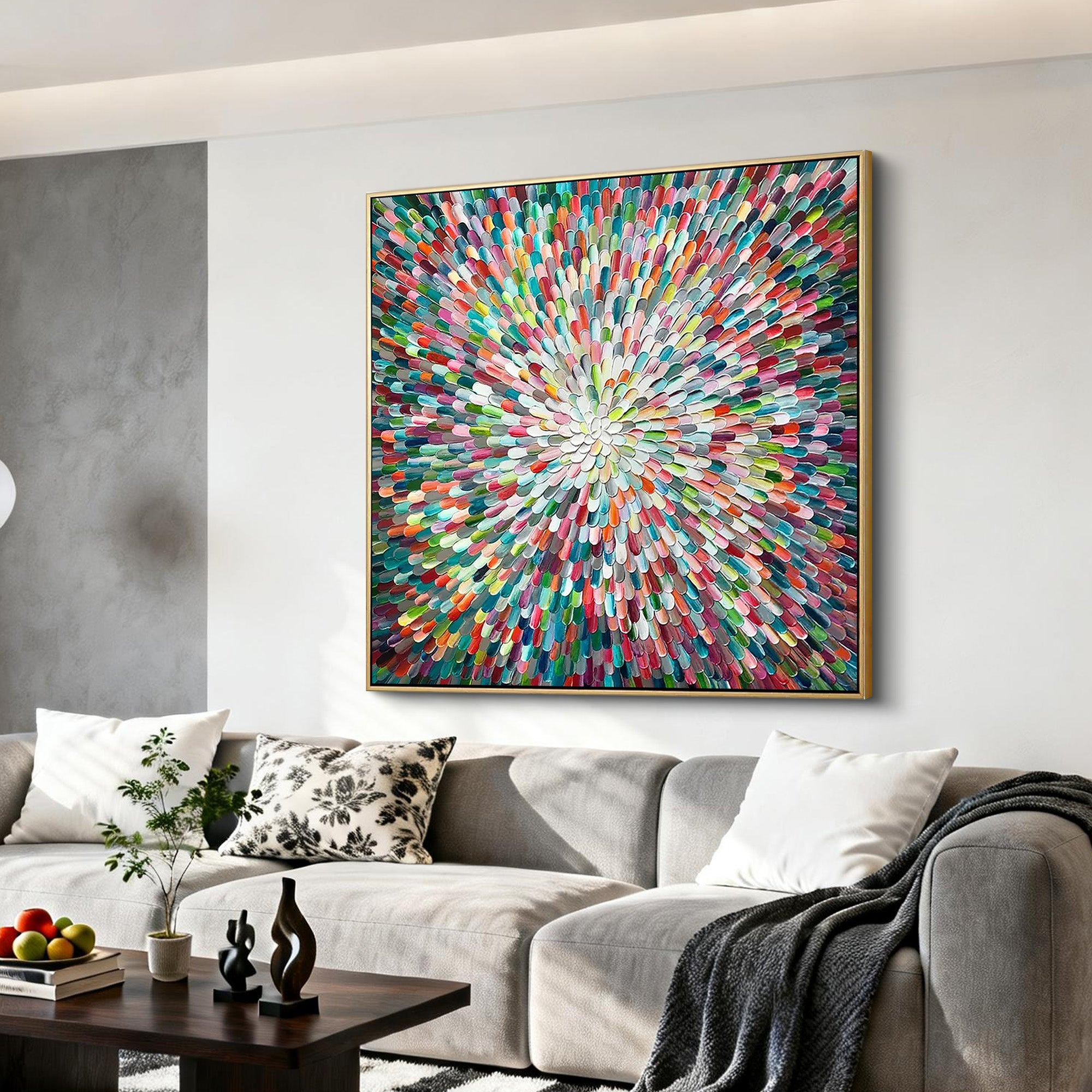 Prismatic Burst – Hand-Painted Multicolored Rainbow Palette Knife 3D Abstract Painting | Bold Abstract Palette Knife Living Room Art