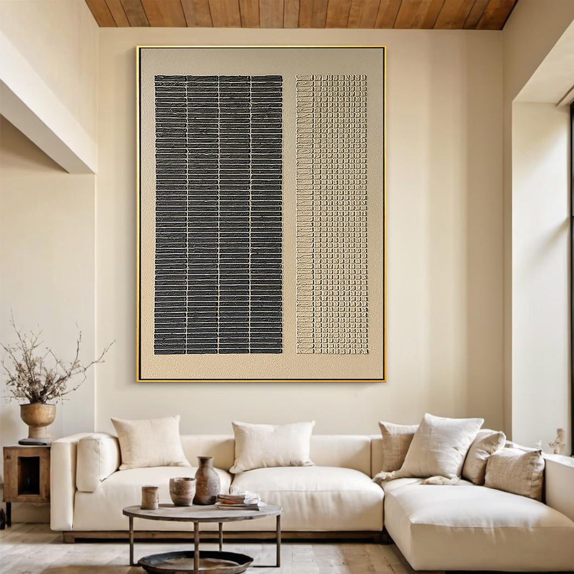 Woven Silence – Modern Abstract Geometric Line Texture Hand-Painted Wabi-Sabi Painting | Japandi Wabi-Sabi Living Room & Bedroom Art