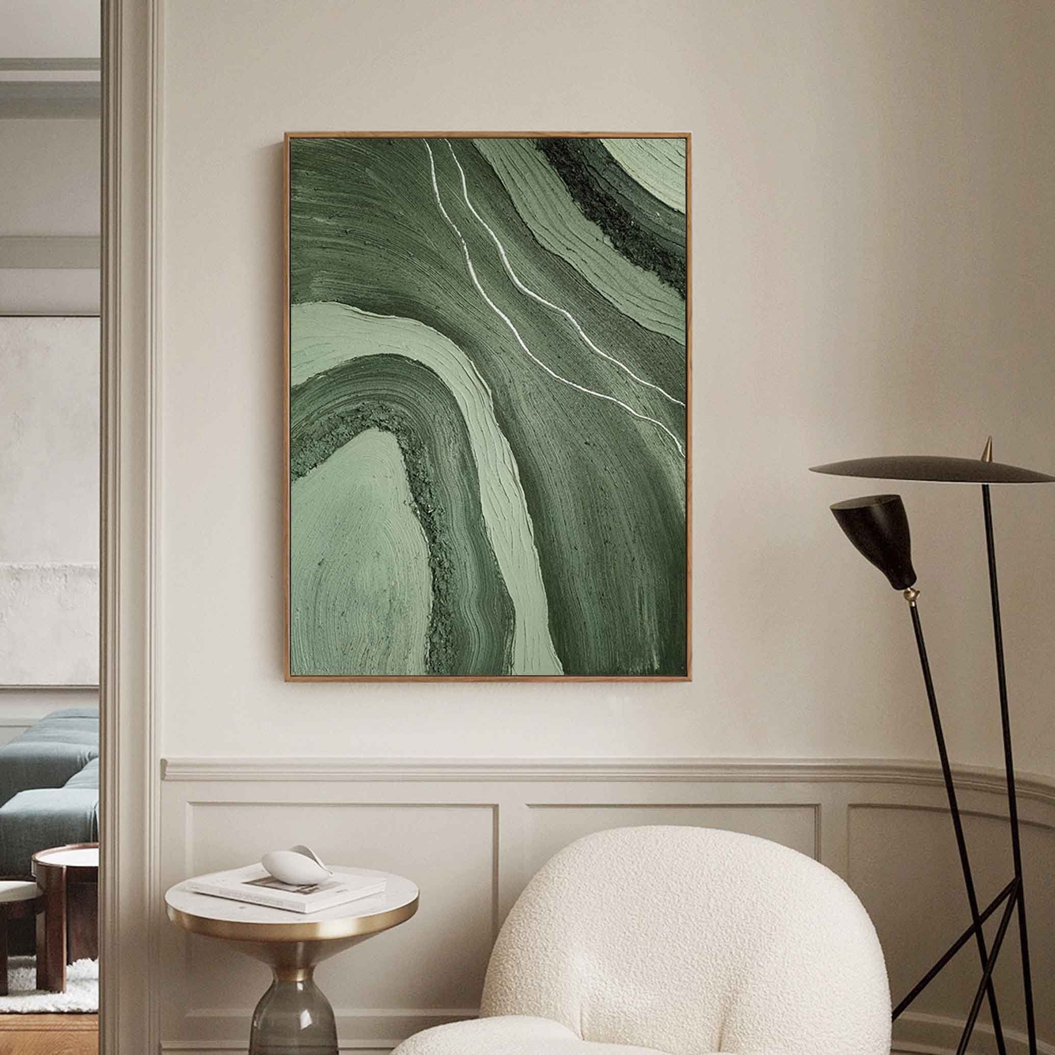 MOSS STRATA: Wabi-sabi Green Texture Art, Heavy Impasto Earthy Mineral Oil Painting