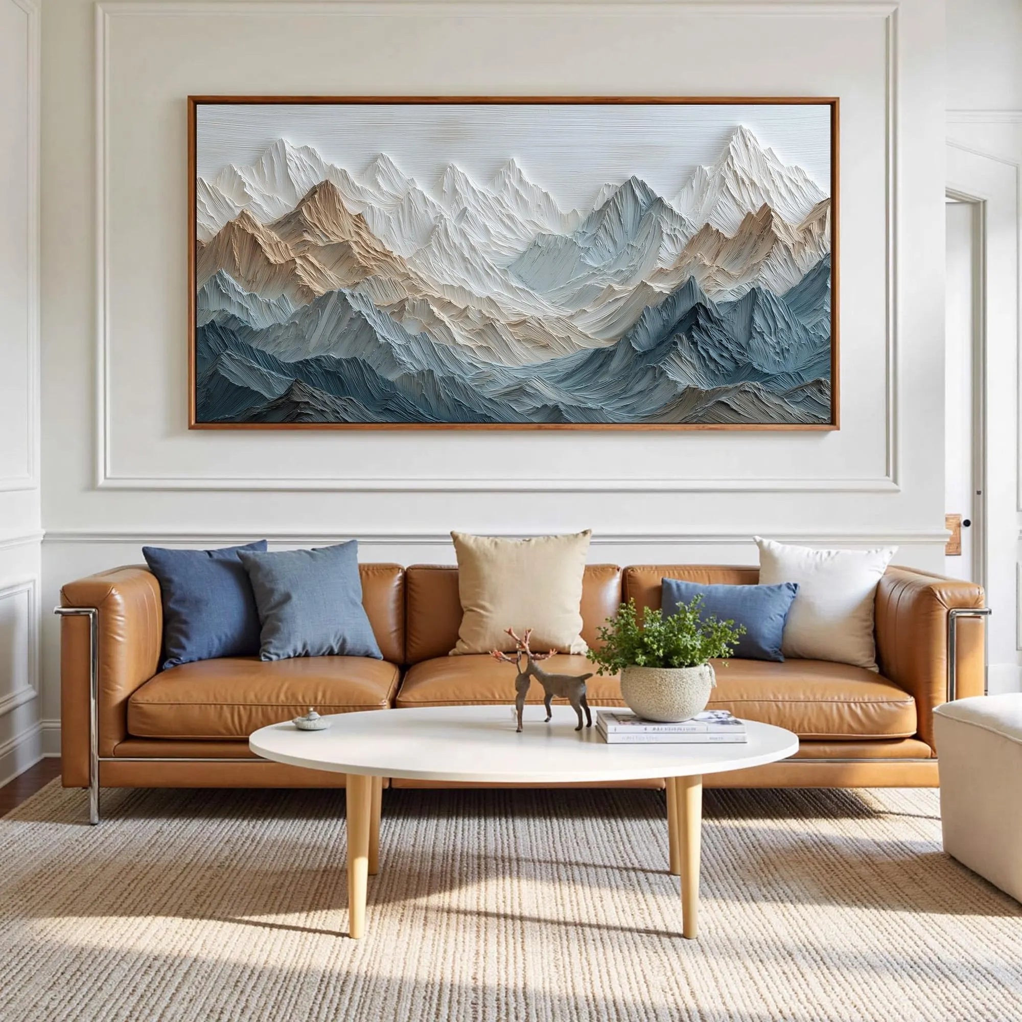 EARTHEN PEAKS: Panoramic 3D Heavy Texture Mountain Wall Art, Modern Snow Peak Relief Painting