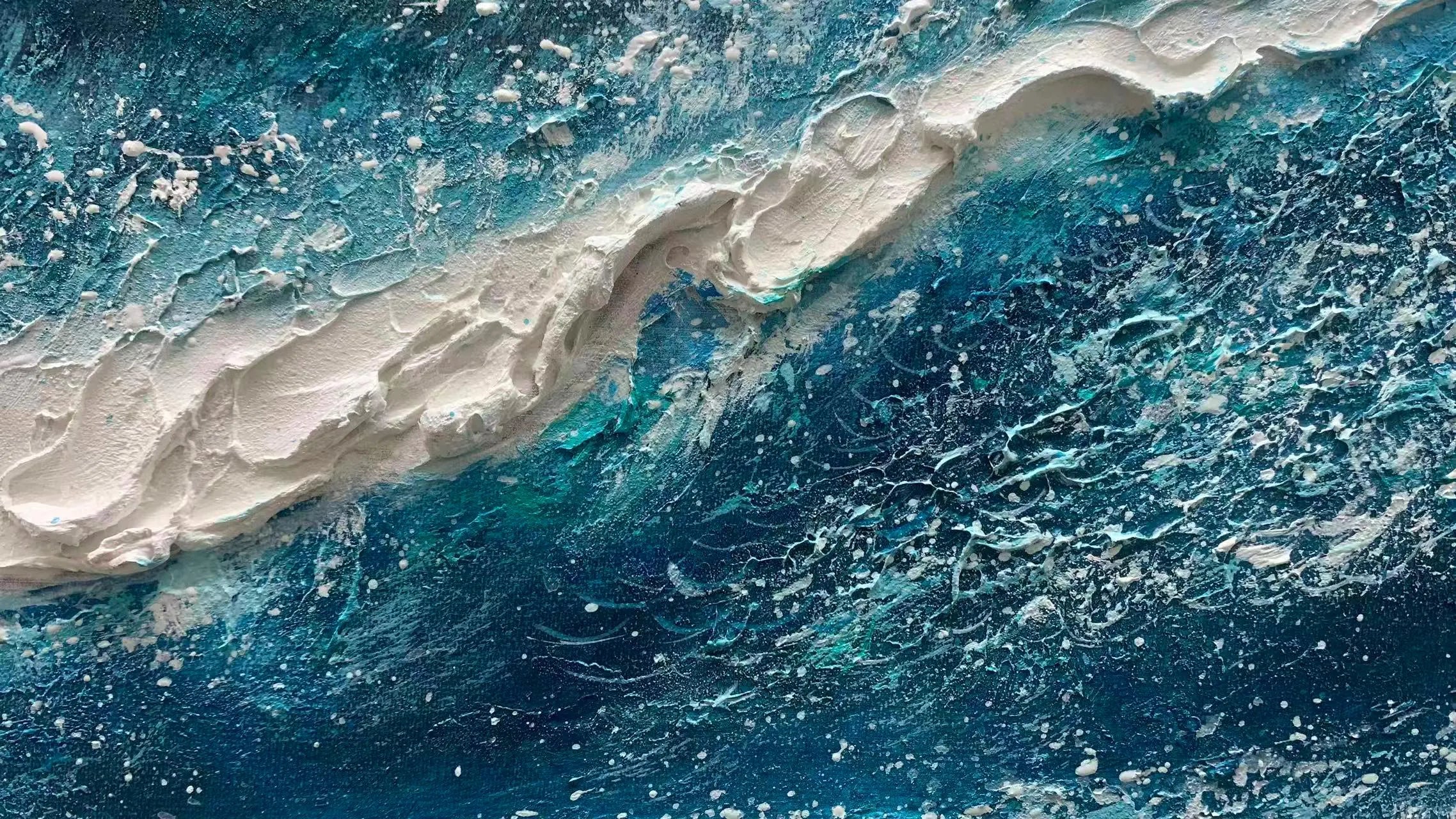 Glacial Surge – Hand-Painted Glacial Blue and White 3D Impasto Palette Knife Texture Painting | Modern Abstract Living Room & Office Art