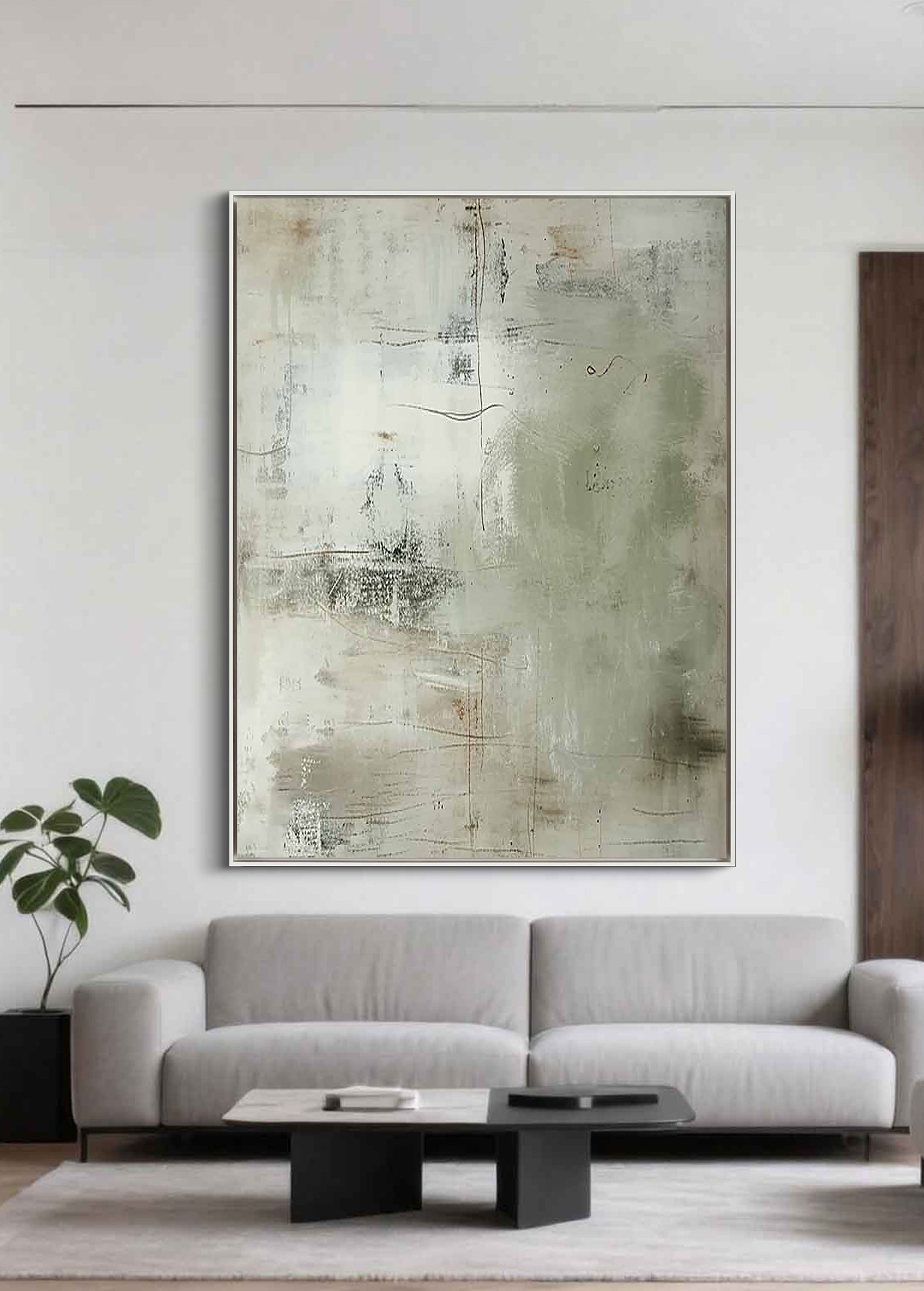 Timeless Trace – Minimalist Industrial Grey Plaster Effect Hand-Painted Wabi-Sabi Painting | Japandi Wabi-Sabi Living Room & Bedroom Art