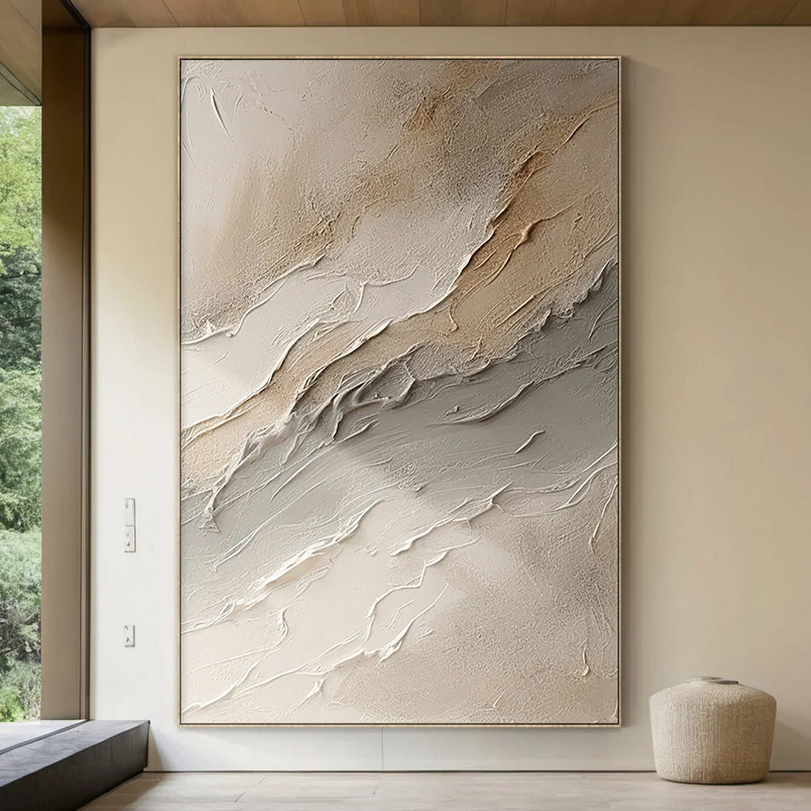 Earthen Rhythm – Hand-Painted Neutral Beige Plaster Effect Layered Texture Painting | Japandi Organic Wabi-Sabi Living Room & Hallway Art