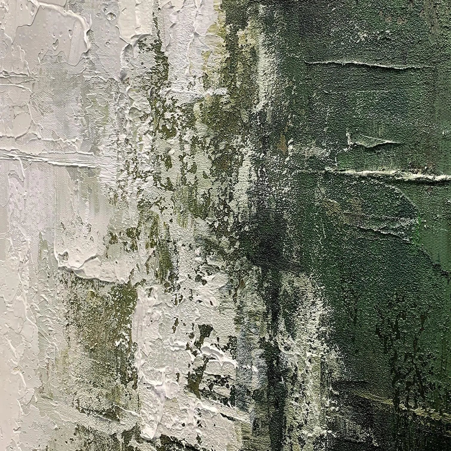 Forest Mist – Hand-Painted Dark Green and Grey Plaster Effect Wabi-Sabi Painting | Contemporary Landscape Living Room & Dining Room Art