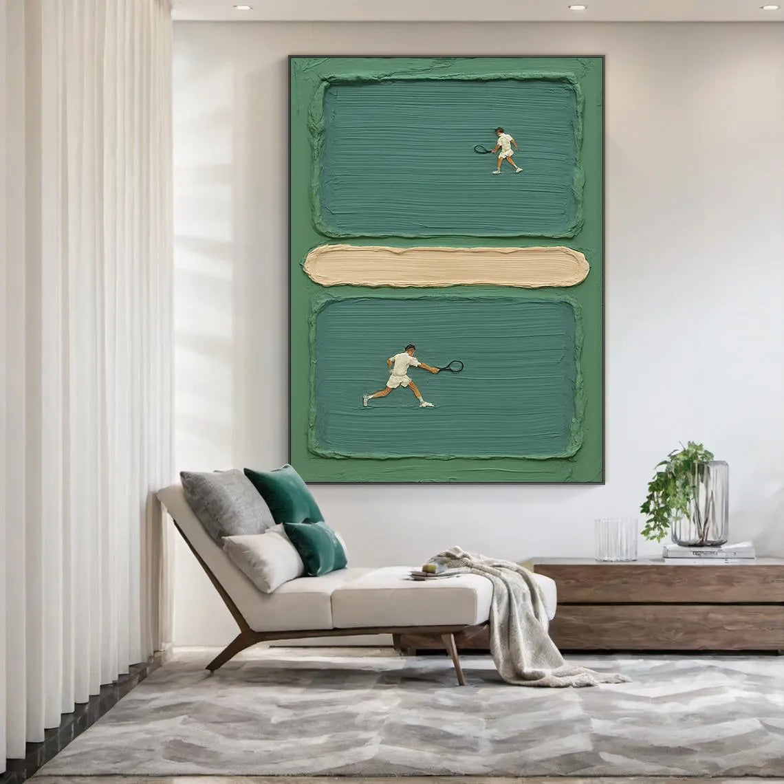 Court Rhythm – Modern Tennis Player Abstract Relief Sport Painting | Contemporary Sport Home Office & Living Room Art