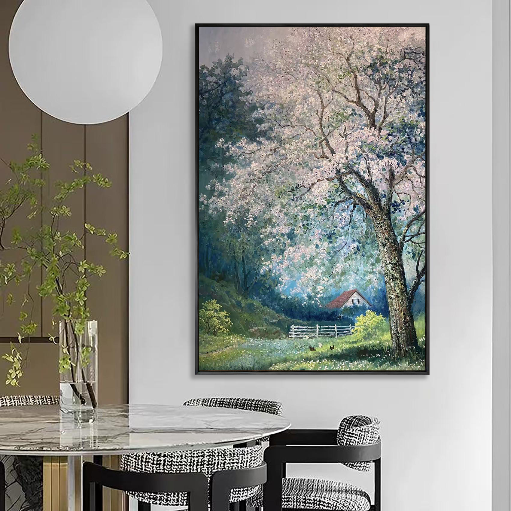 Spring Pastoral – Impressionist Flowers and Cottage Landscapes Painting | Rustic-Style Bedroom Art