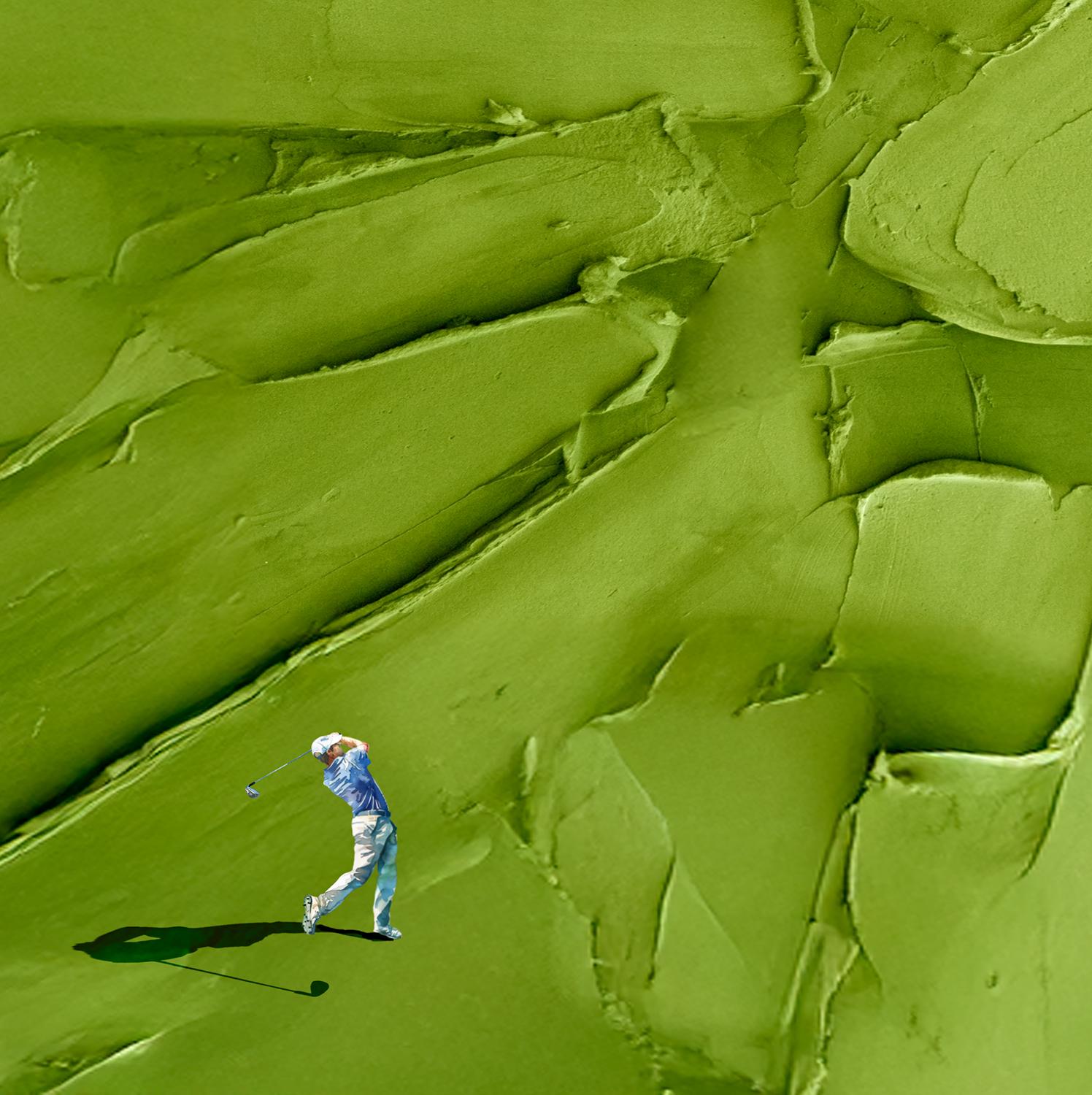 Creamy Green – Hand-Painted Olive Green 3D Heavy Texture Golf Course Athletes Sport Painting | Contemporary Sport Home Office & Living Room Art