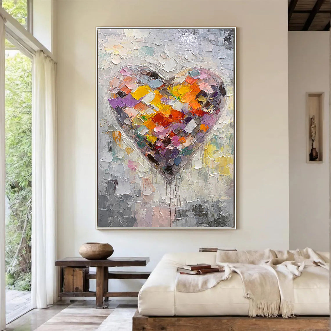 Vibrant Heartbeat – Modern Heavy Impasto Heart Painting | Contemporary Colorful Living Room Art