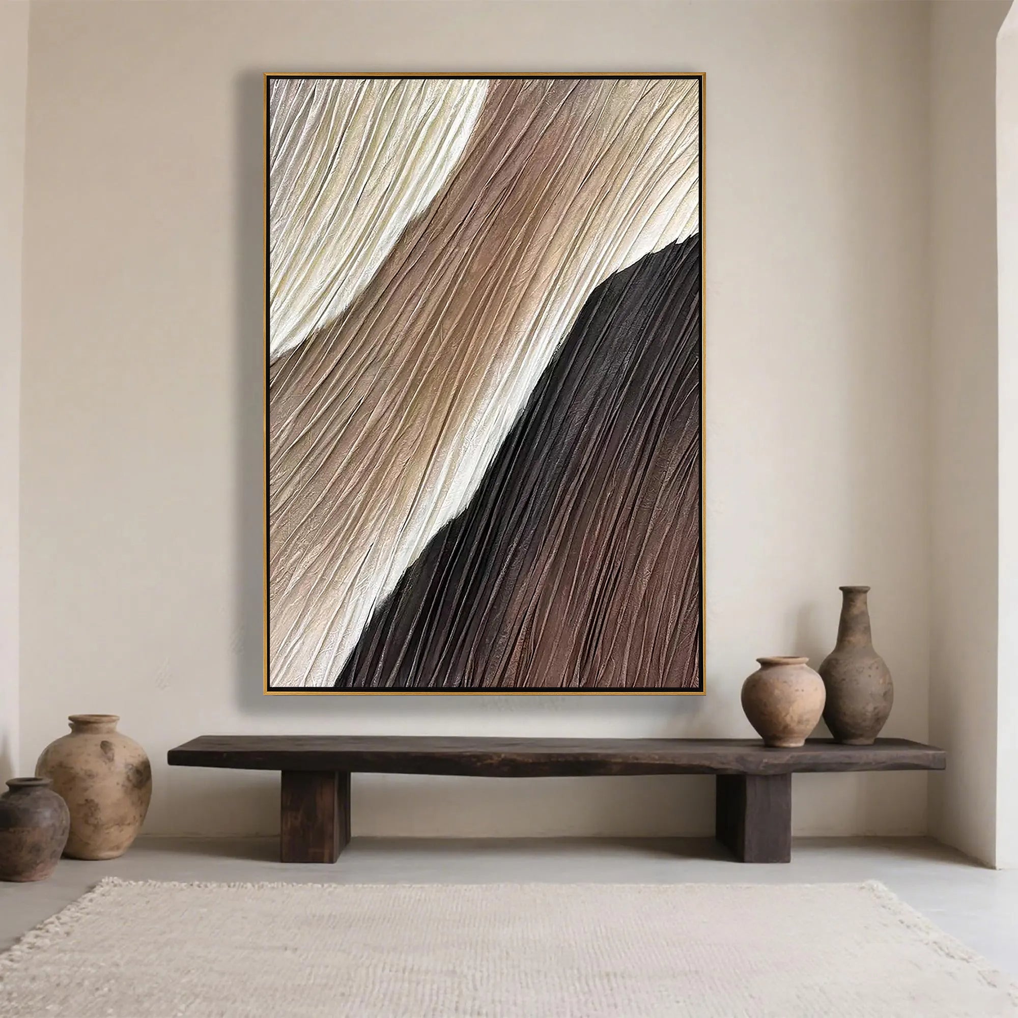 Earthen Ridge – Hand-Painted Neutral Brown and Cream Plaster Effect Relief Texture Painting | Japandi Organic Wabi-Sabi Living Room & Hallway Art