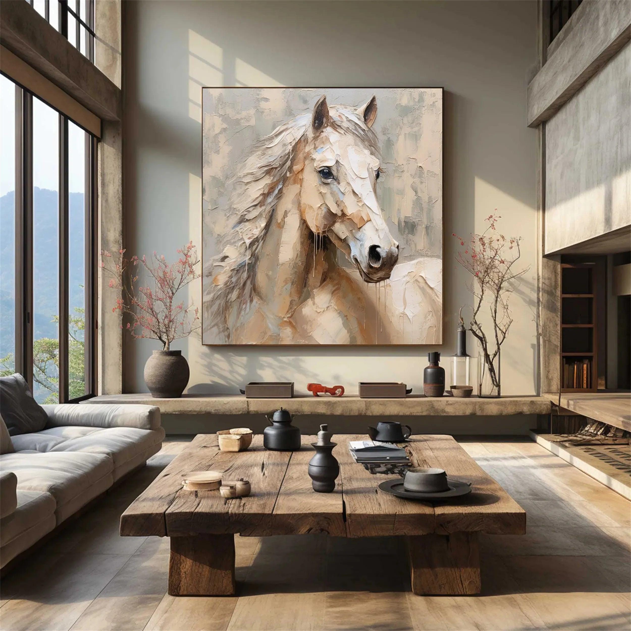 Noble Spirit – Modern Abstract Equine Impasto Relief Texture Painting | Modern Abstract Living Room & Office Art
