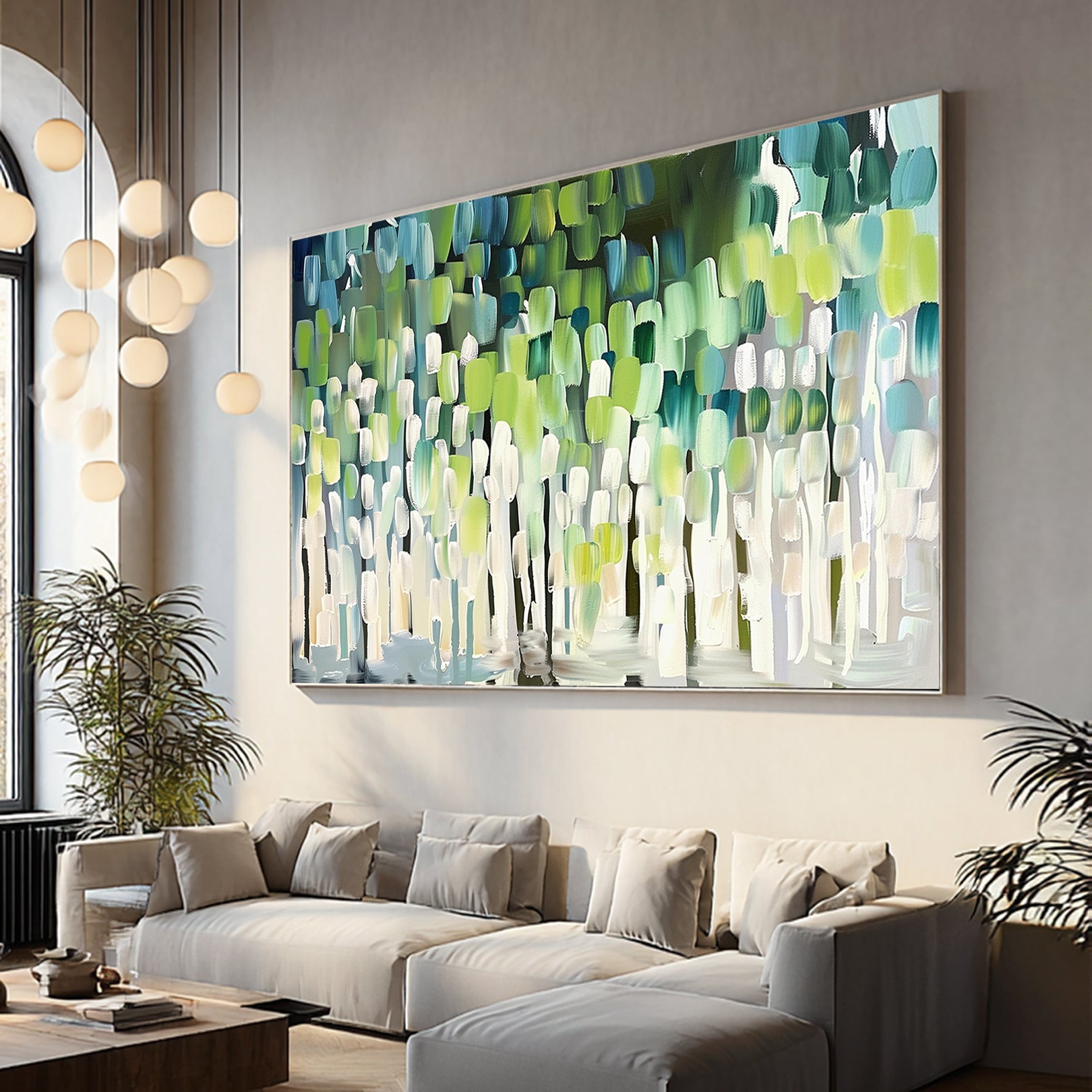 MINT RHYTHM: Modern Abstract Wall Art, 3D Heavy Texture Geometric Palette Knife Canvas