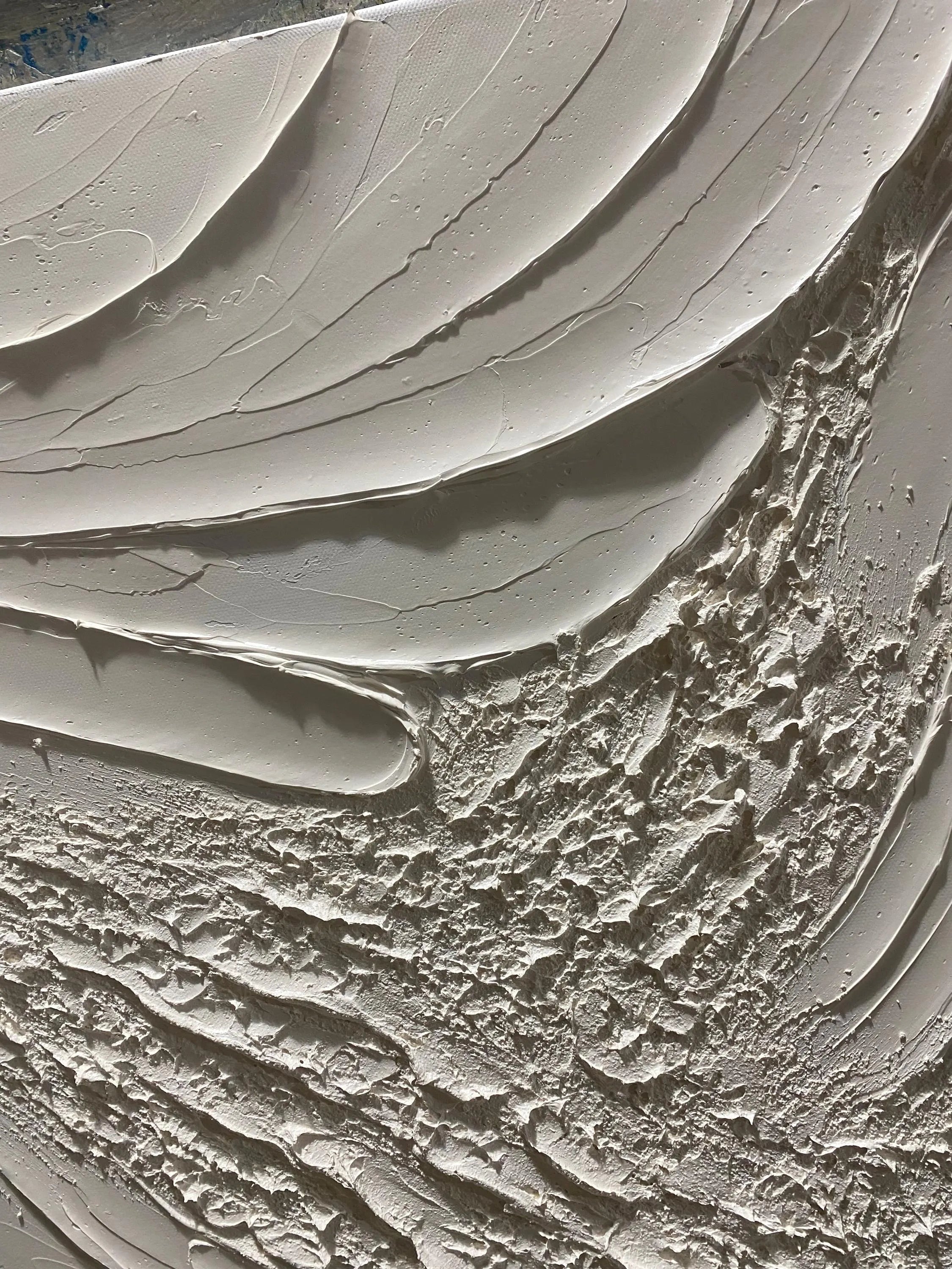 WHISPERING TIDES: Minimalist Wall Art, Hand-Painted Plaster Effect Flowing Wave Heavy Texture Canvas Painting