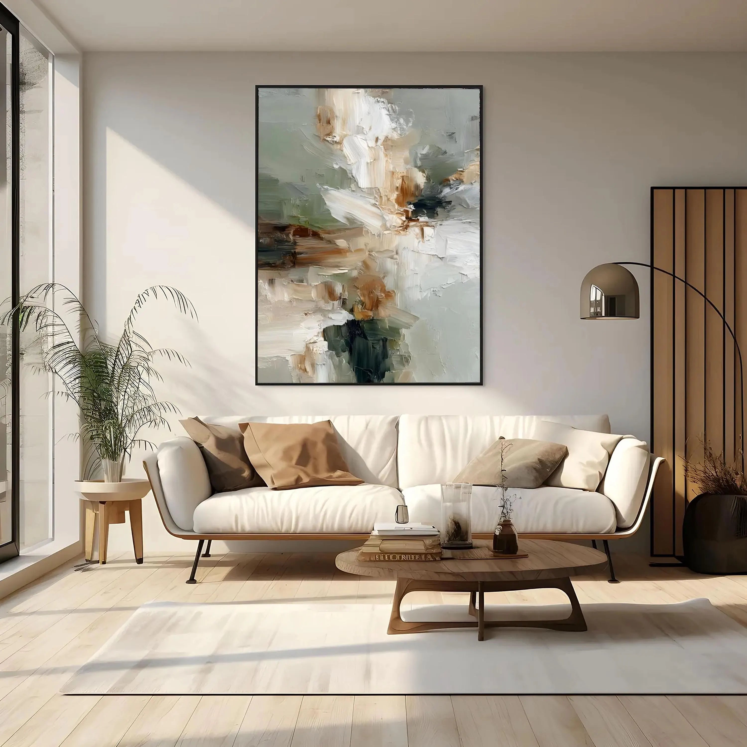 SAGE BLOSSOM: Abstract Wall Art, Hand-Painted Morandi Green and White Palette Knife 3D Impasto Textured Studio Art