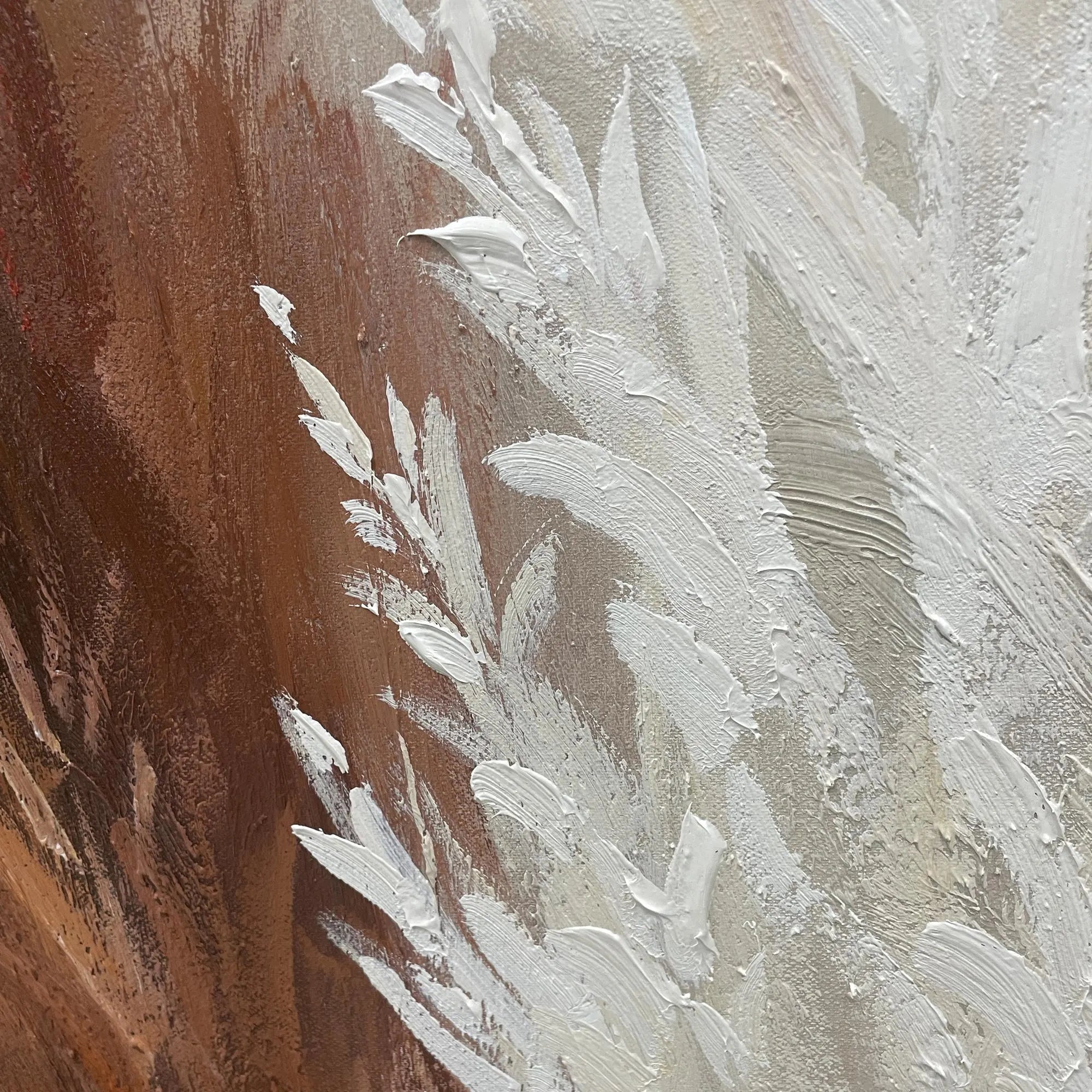 Pampas Whisper – Hand-Painted Minimalist Pampas Grass 3D Plaster Effect Floral Painting | Contemporary Botanical Bedroom & Living Room Art