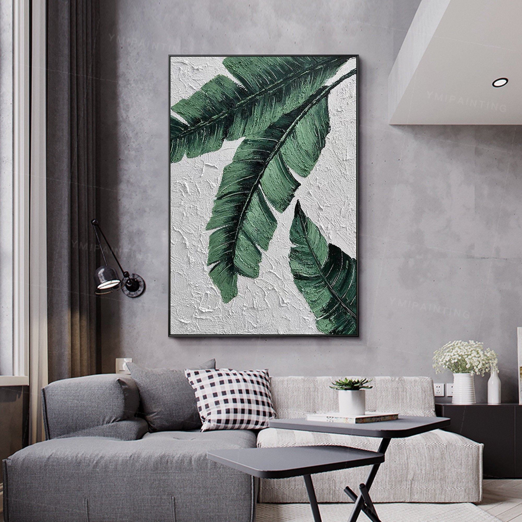 Emerald Frond – Modern Banana Leaf Texture Painting | Tropical Botanical Bedroom & Dining Room Art