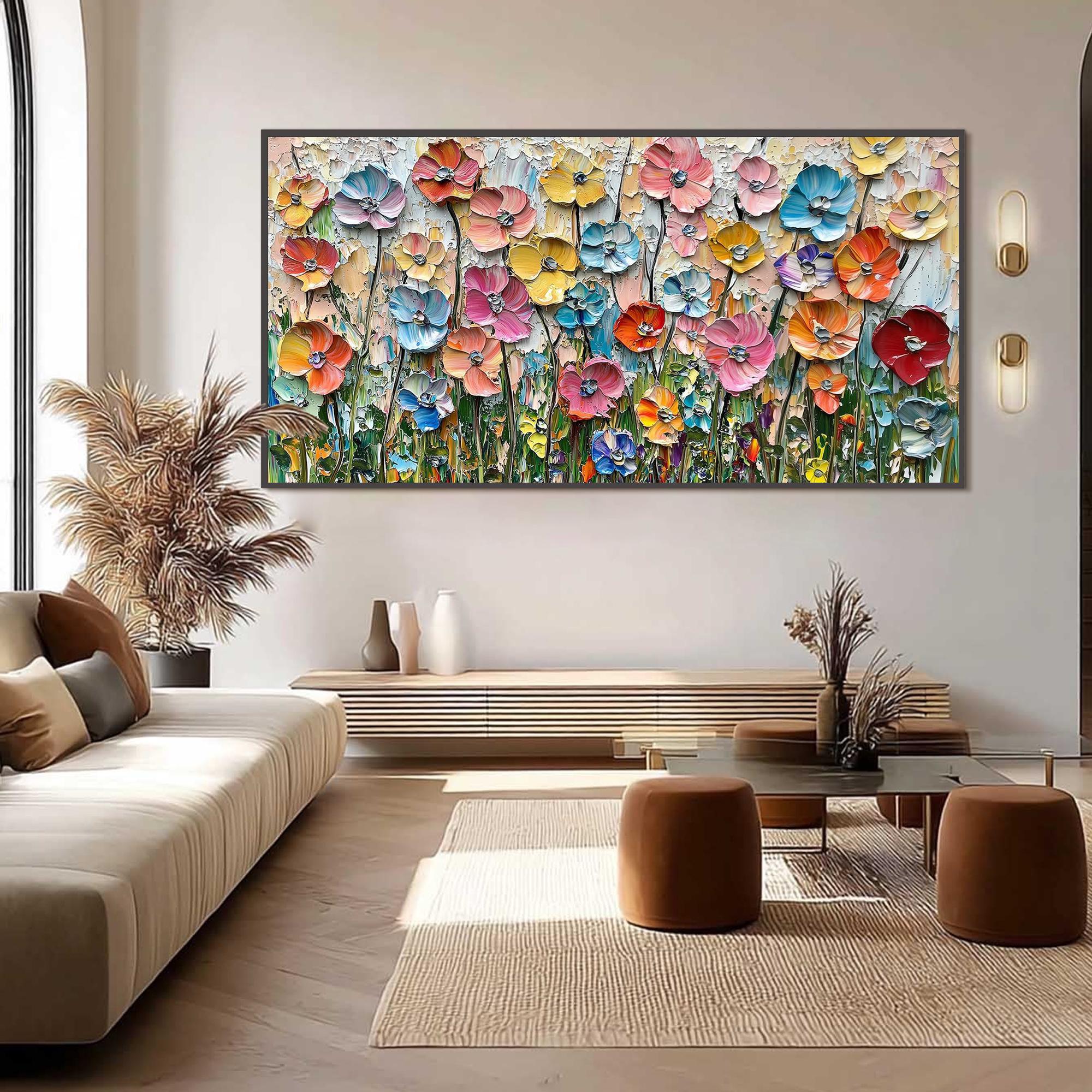 Summer Symphony – Vibrant Wildflower Meadow Impasto Floral Painting | Vibrant Botanical Living Room & Dining Room Art
