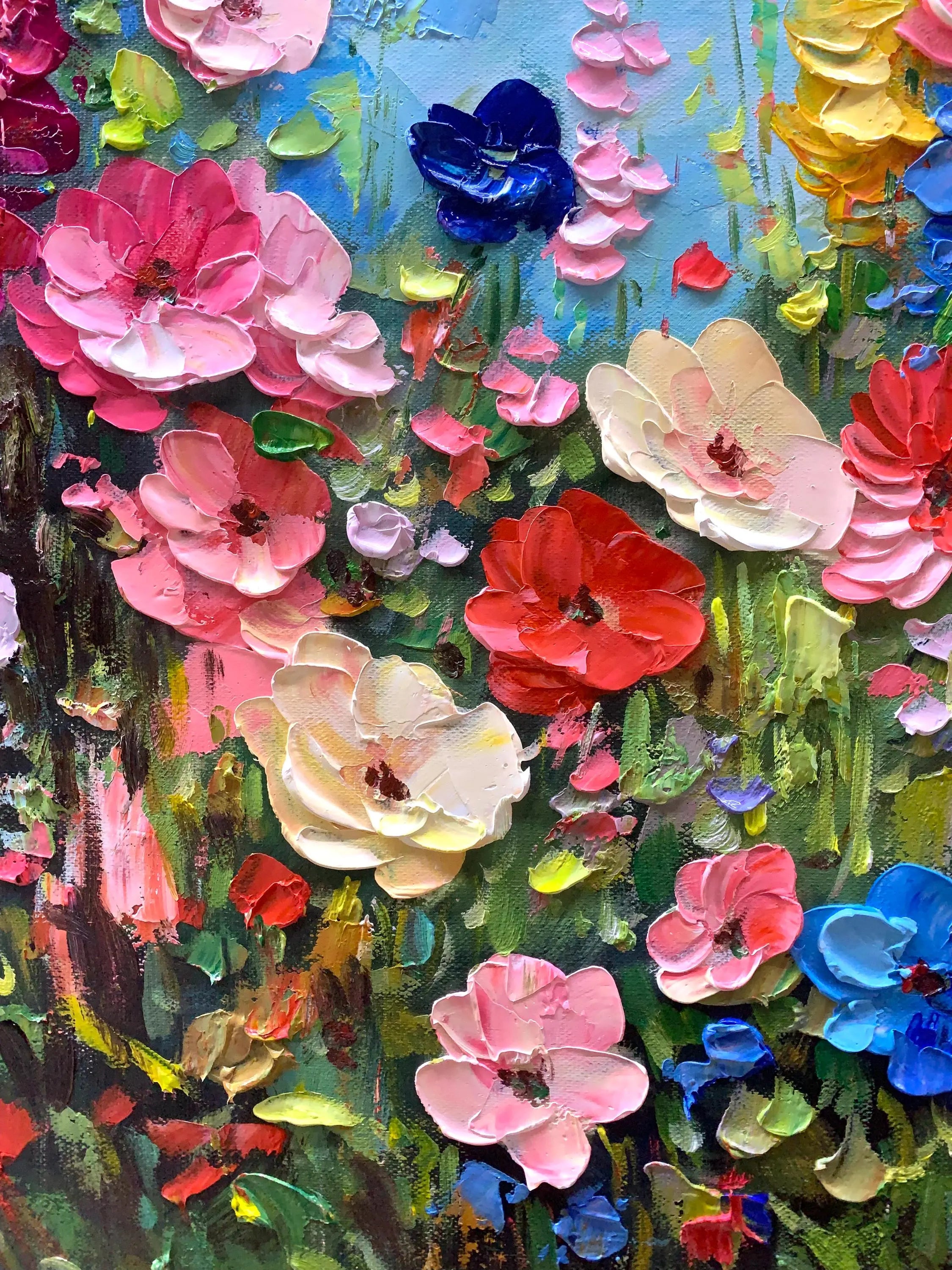 Wild Bloom – Hand-Painted Multicolored Wildflower Garden Palette Knife Floral Painting | Vibrant Botanical Living Room & Dining Room Art