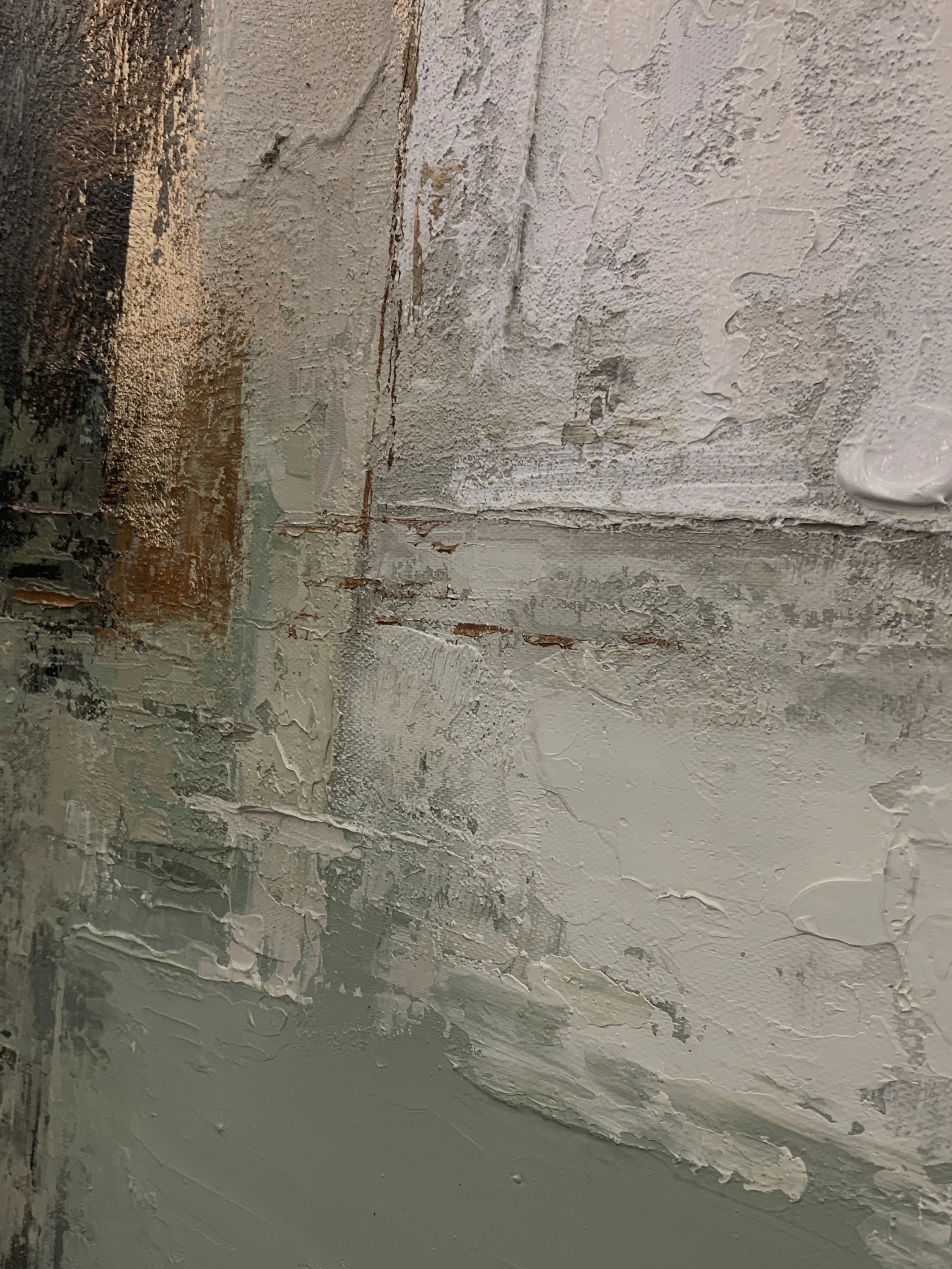 Olive Strata – Hand-Painted Military Green Distressed Plaster Effect Abstract Painting | Japandi Wabi-Sabi Living Room & Bedroom Art