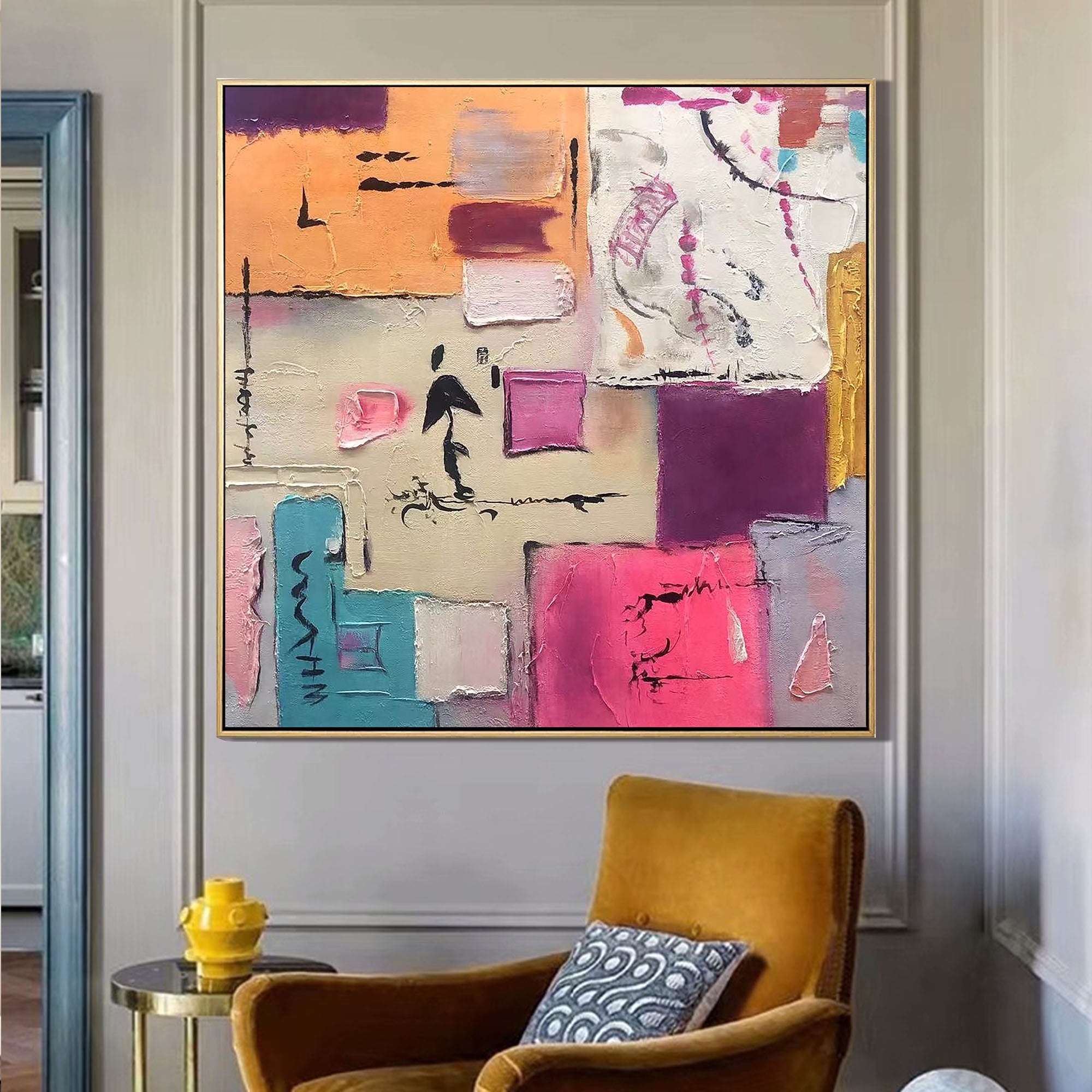 VIBRANT COLLAGE: Texture Wall Art, Hand-Painted Multicolored Abstract Plaster Relief 3D Textured Gallery Art