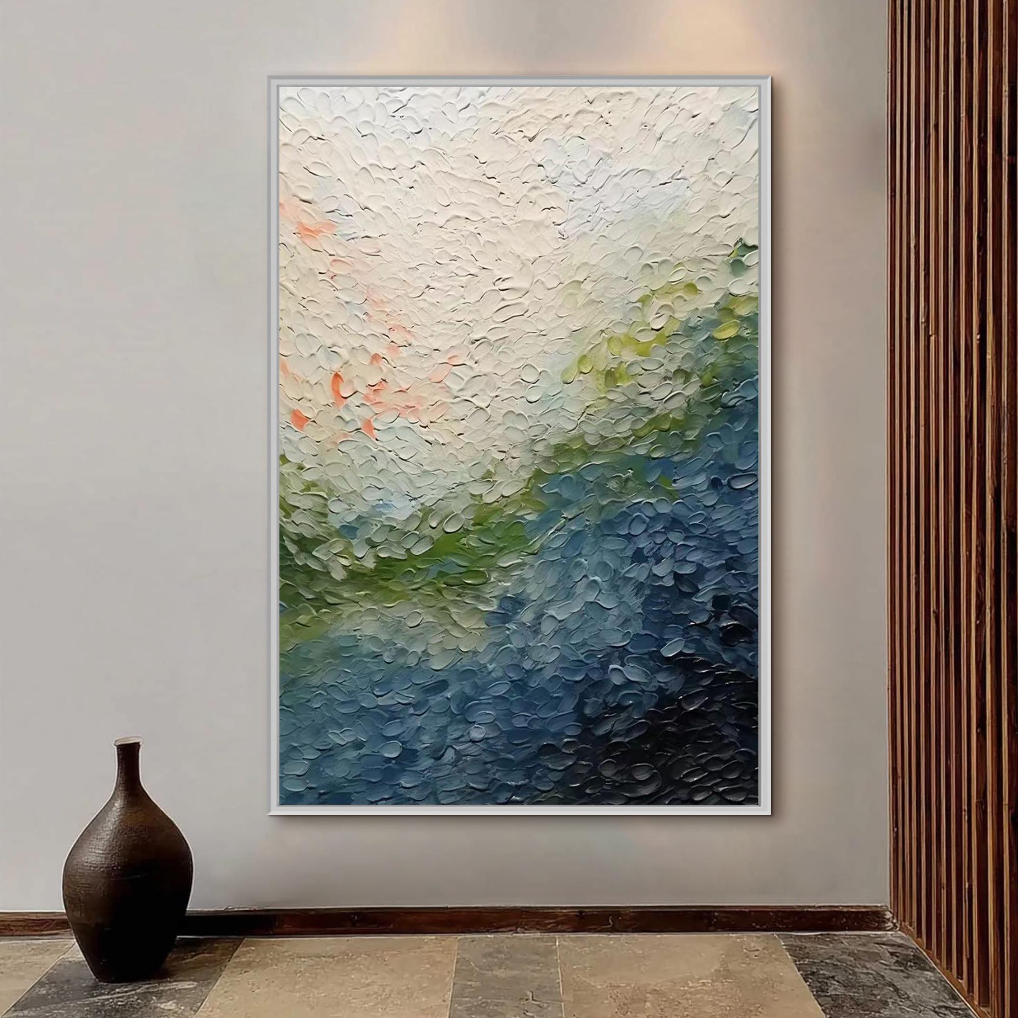 AZURE TERRAIN: Texture Wall Art, Hand-Painted Navy Blue and Sage Green Plaster Effect Relief Studio Art