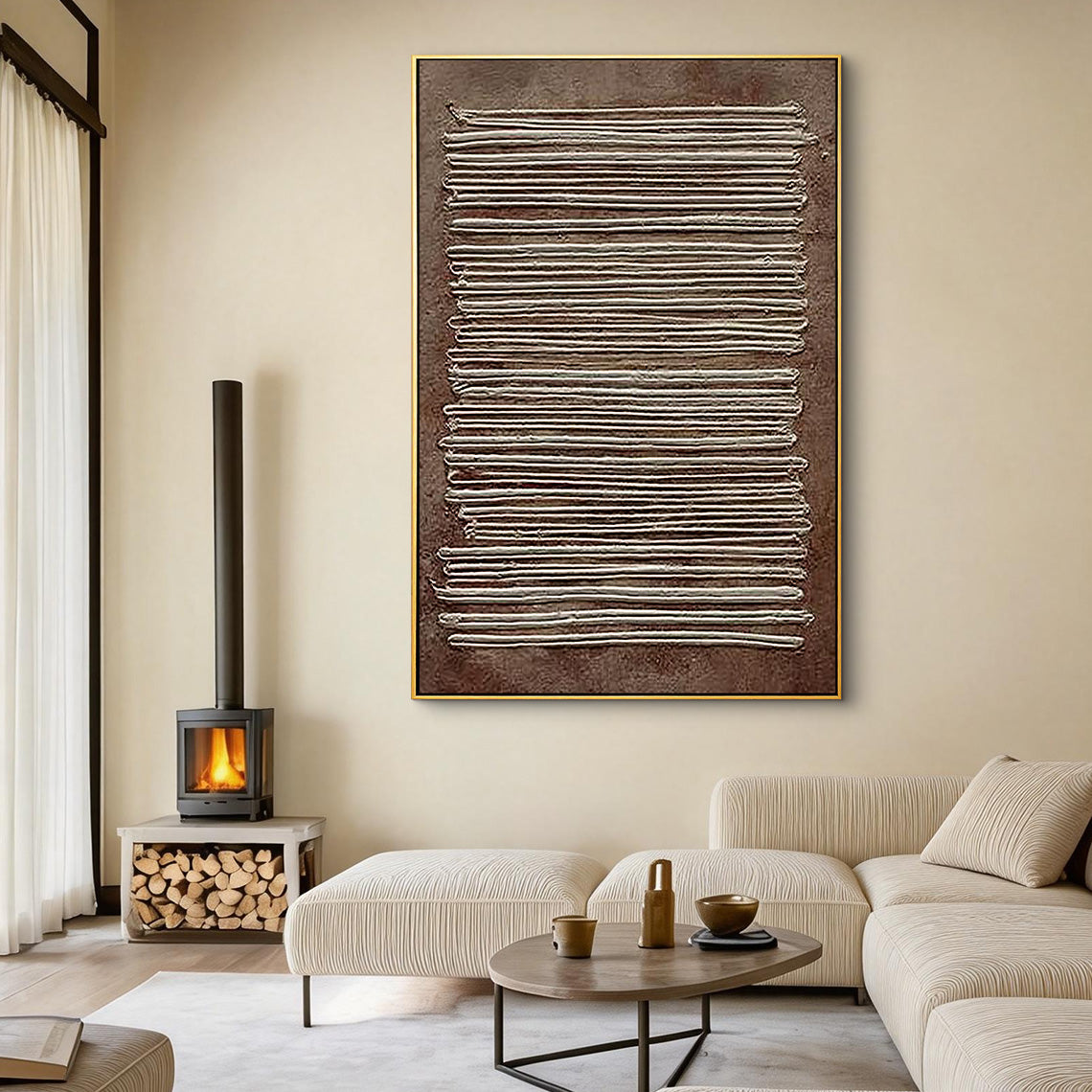 Earthen Linen – Modern Terracotta & White Plaster Relief Grid Wabi-Sabi Painting | Japandi Organic Wabi-Sabi Living Room & Hallway Art