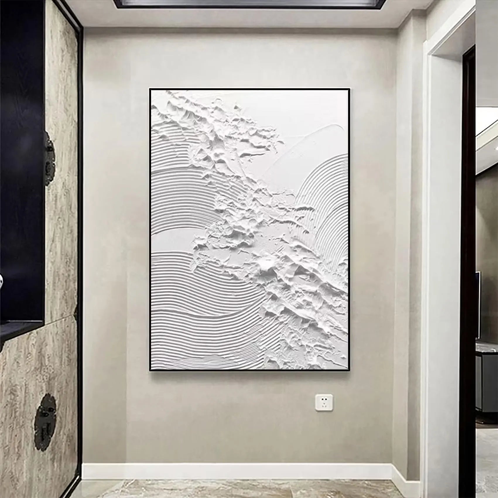 Pure Dimension – Minimalist Pure White Linear Abstract Plaster Relief Painting | Minimalist Sculpted Plaster Gallery Art