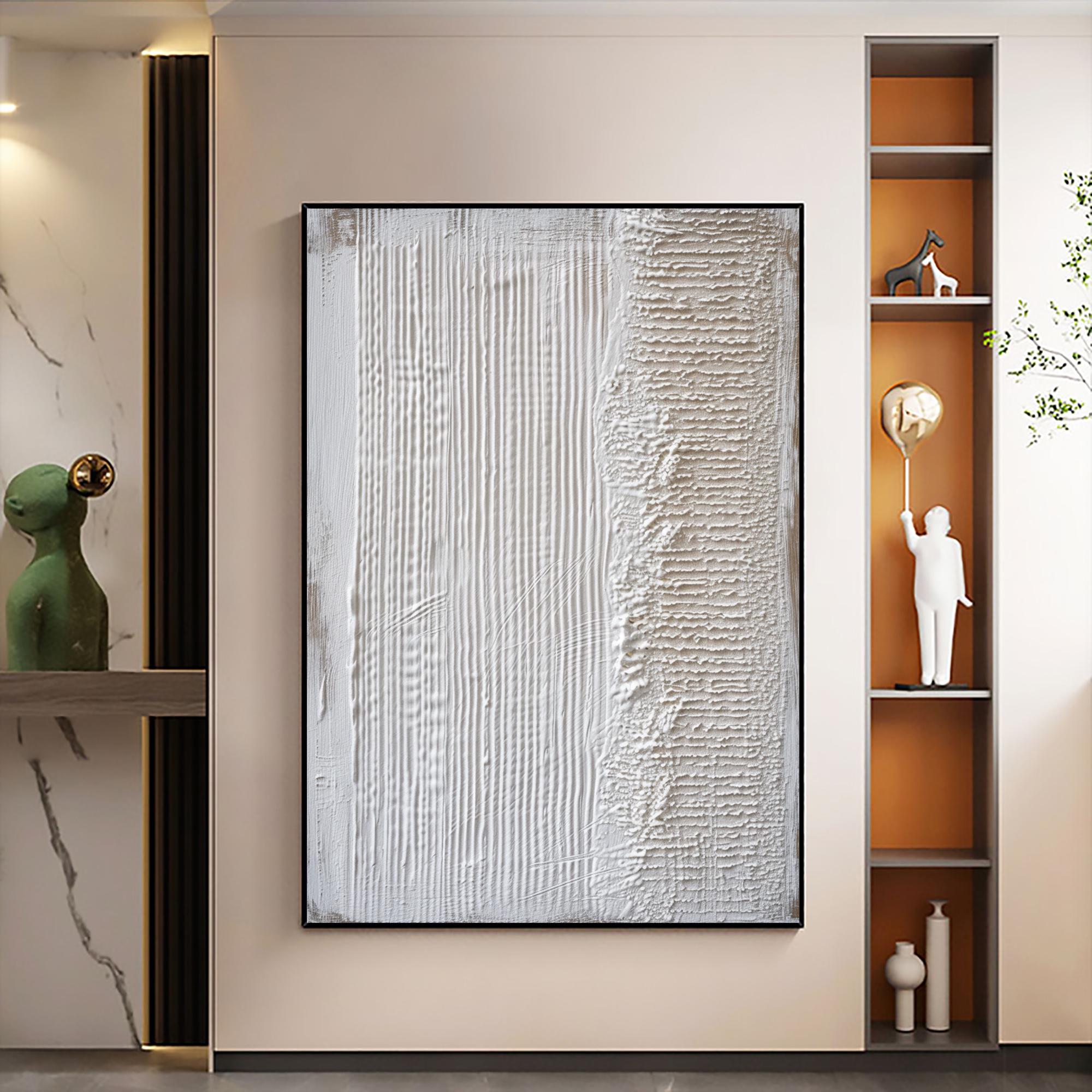 Linear Rhythm – Hand-Painted Minimalist Line Plaster Relief Texture Painting | Modern Minimalist Bedroom & Home Office Art